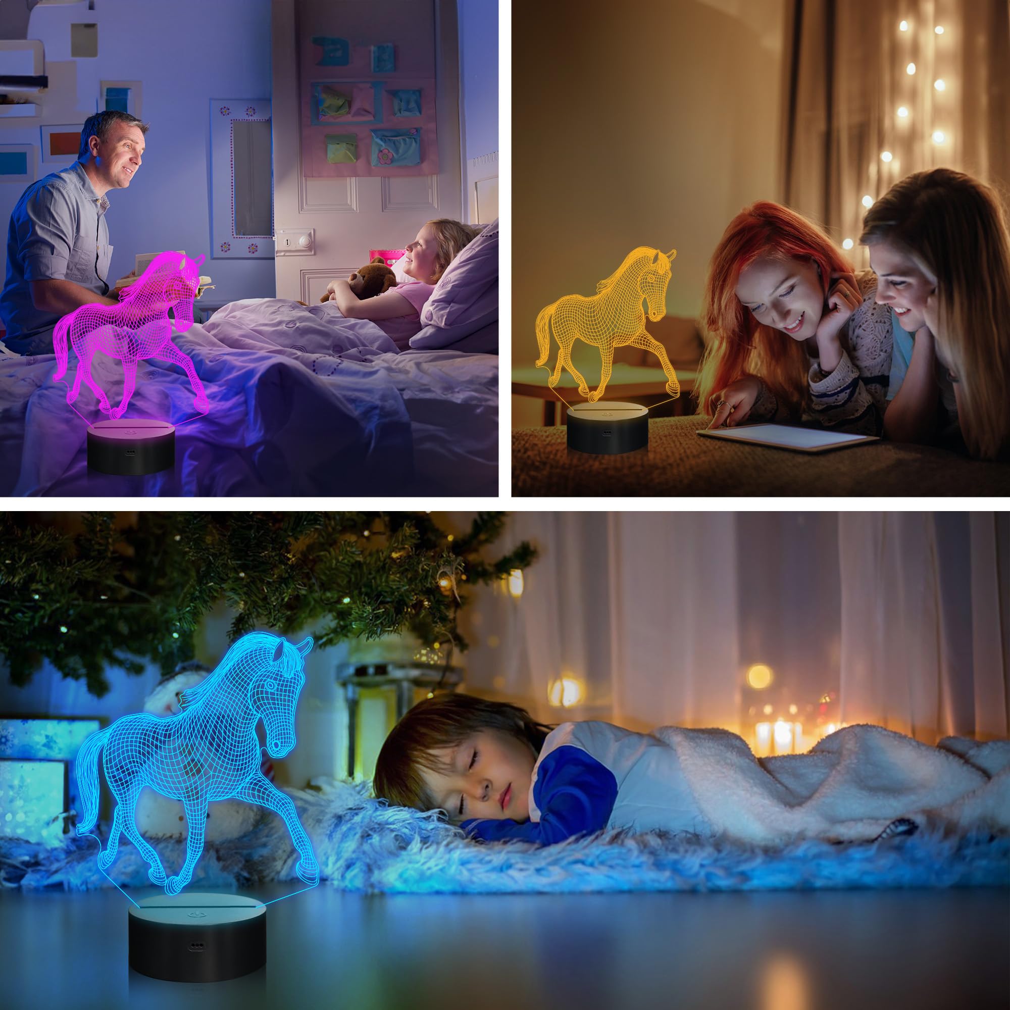 Okiyid Horse Gifts For Girl, 3D Illusion Lamp, 3D Horse Night Light With 16 Colors, Remote And Touch Control, Horses Decor For Kids Room, Girls Birthday Gifts