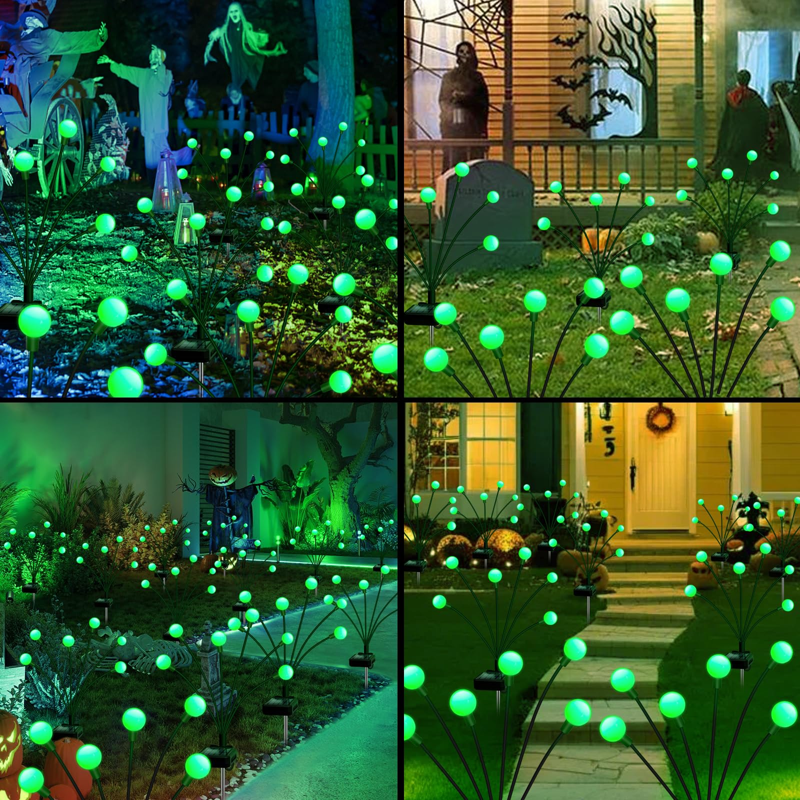ZFNN Solar Firefly Lights, 4 Pack 24 LED Green Garden Decor, Outdoor Waterproof for Yard and Pathway, Model GreenYHC-4pack