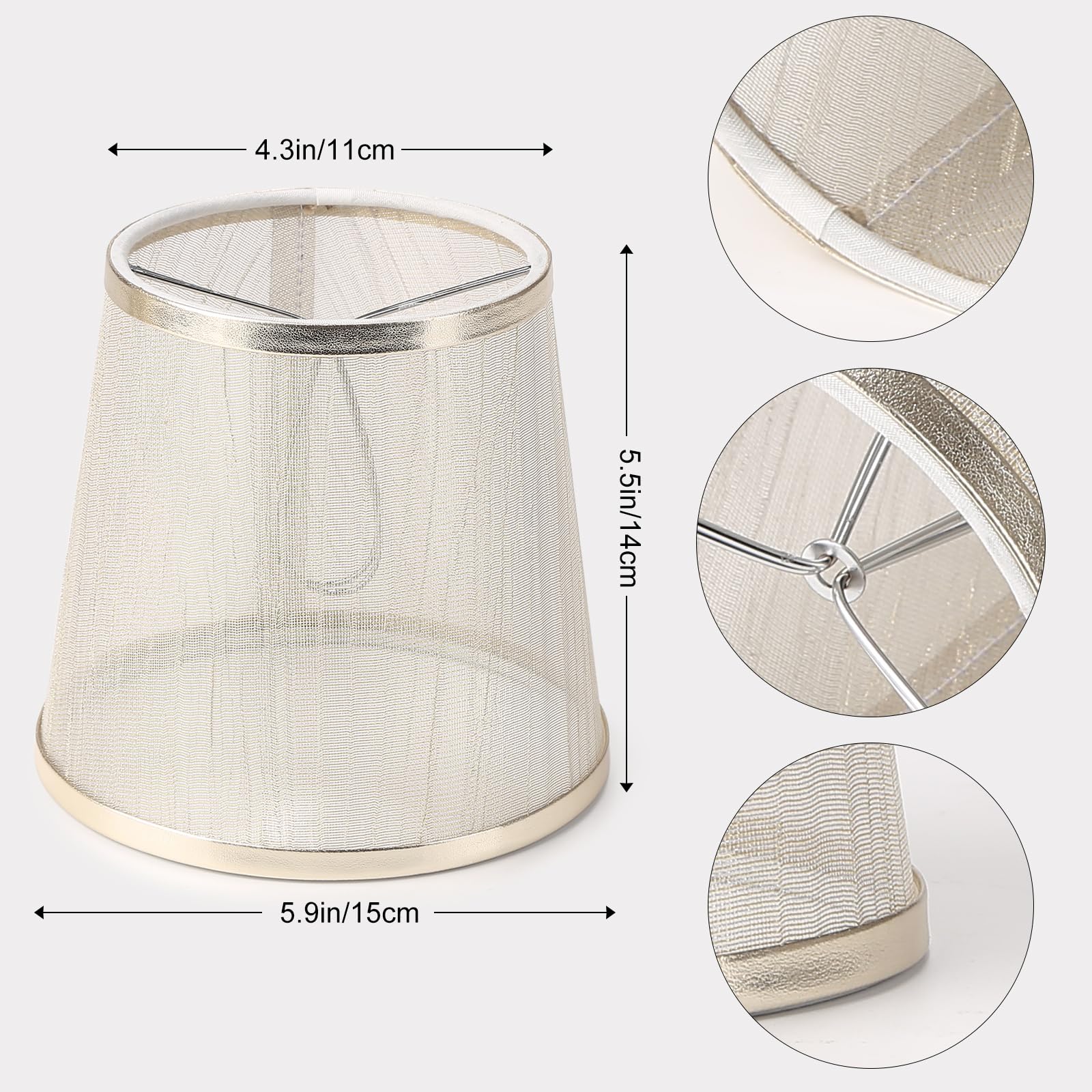 YISUN Crystal Chandelier Mini Lamp Shade Set of 6, 5.5-inch Bell Clip On, Gold Champagne Organza, Model DF-LCZD