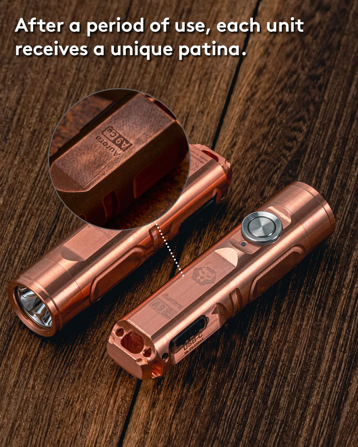 RovyVon Aurora A9 Pro G4 Copper Keychain Flashlight, 650 Lumens, USB-C Rechargeable, EDC Pocket-Sized, A9 PRO Color