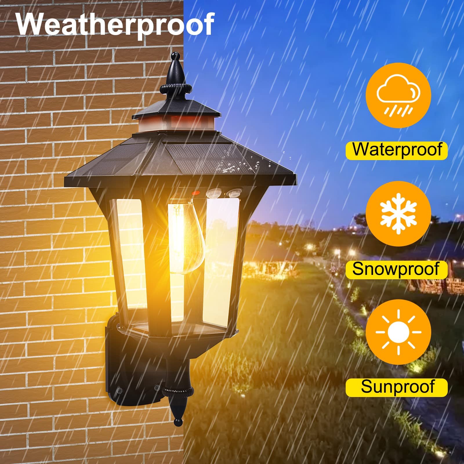 Kuniwa Motion Sensor Solar Wall Lights Outdoor With 3 Lighting Modes, Dusk To Dawn Led Wall Lantern Porch Sconce Waterproof Exte