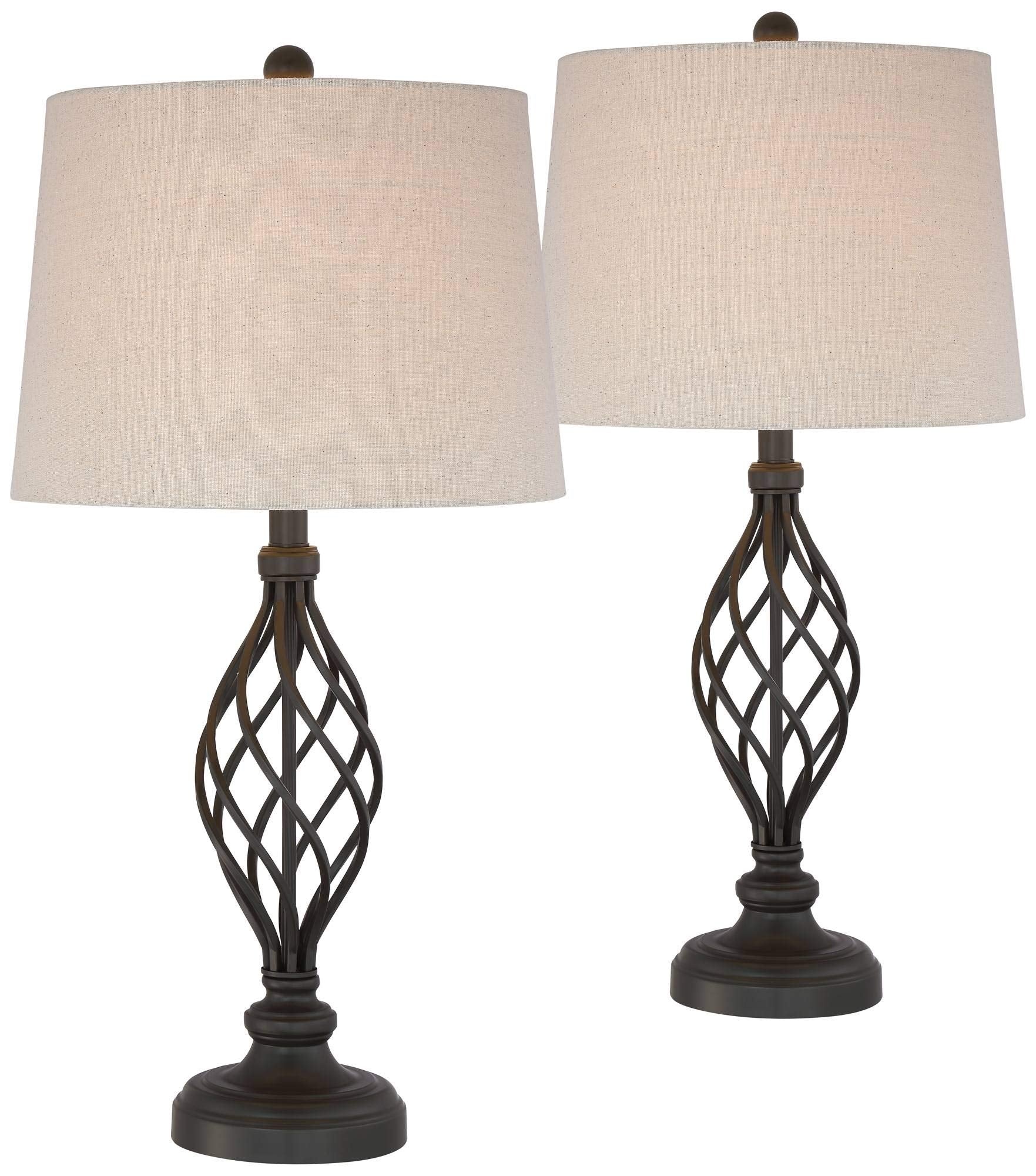 Franklin Iron Works Annie Modern Industrial Table Lamps 28'' Tall Set Of 2 With Dimmers Bronze Iron Cream Tapered Drum Shade For