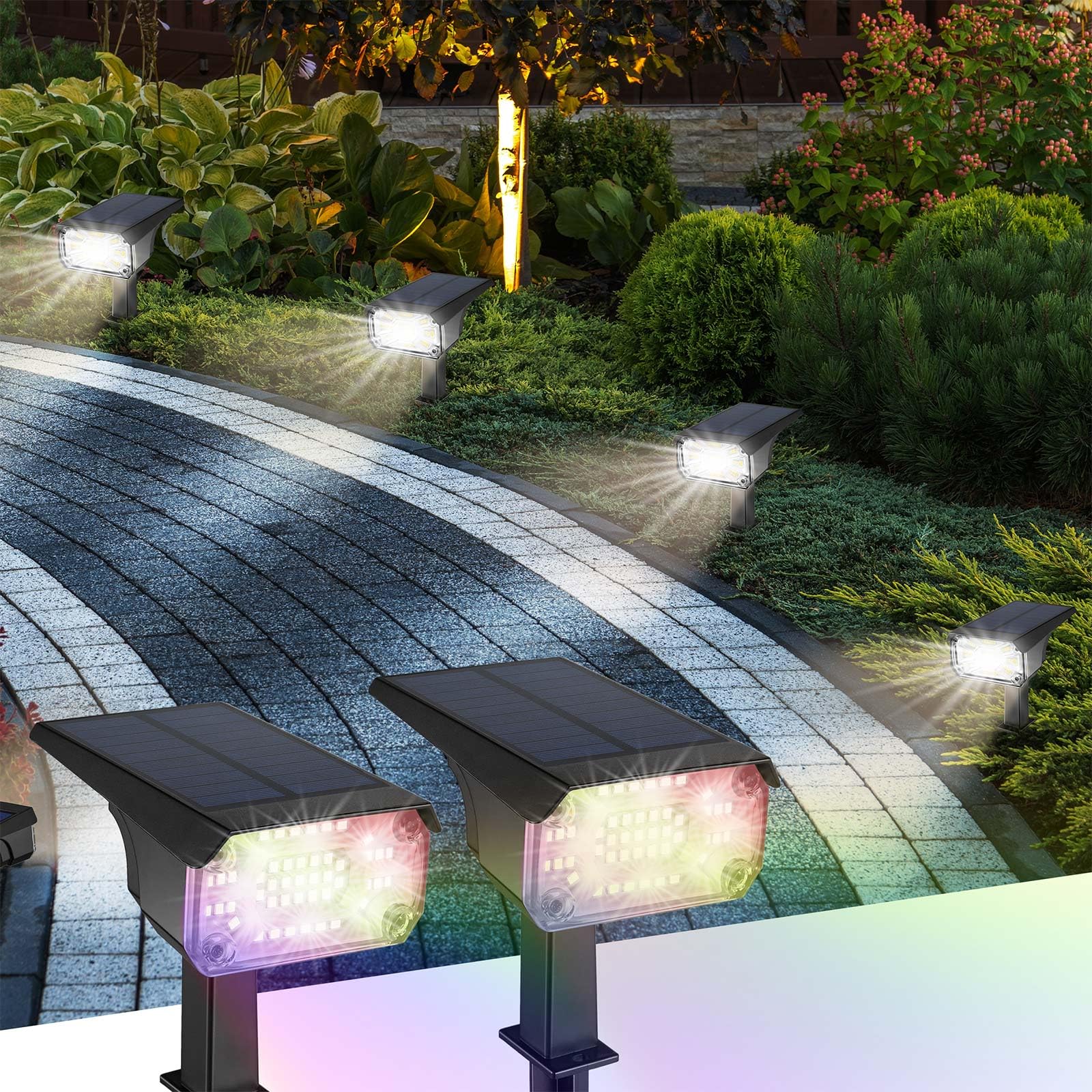 Kingsyard Solar Color Changing Lights 8 Colors, USB & Solar Powered Lights Outdoor Waterproof IP68, Multicolor RGB Outdoor for G