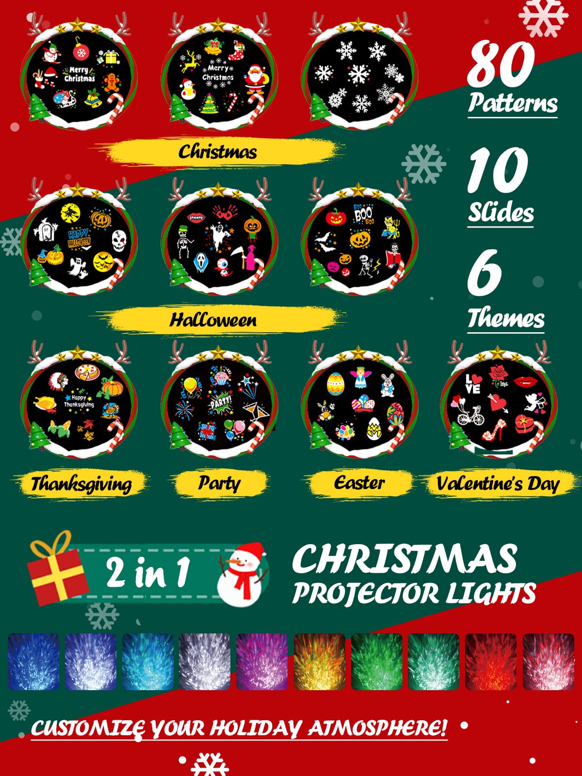 Christmas Holiday Projector Lights Outdoor Indoor, Anysun Christmas Decorations Brighter 80 Patterns & 3D Ocean Wave Light, Wate