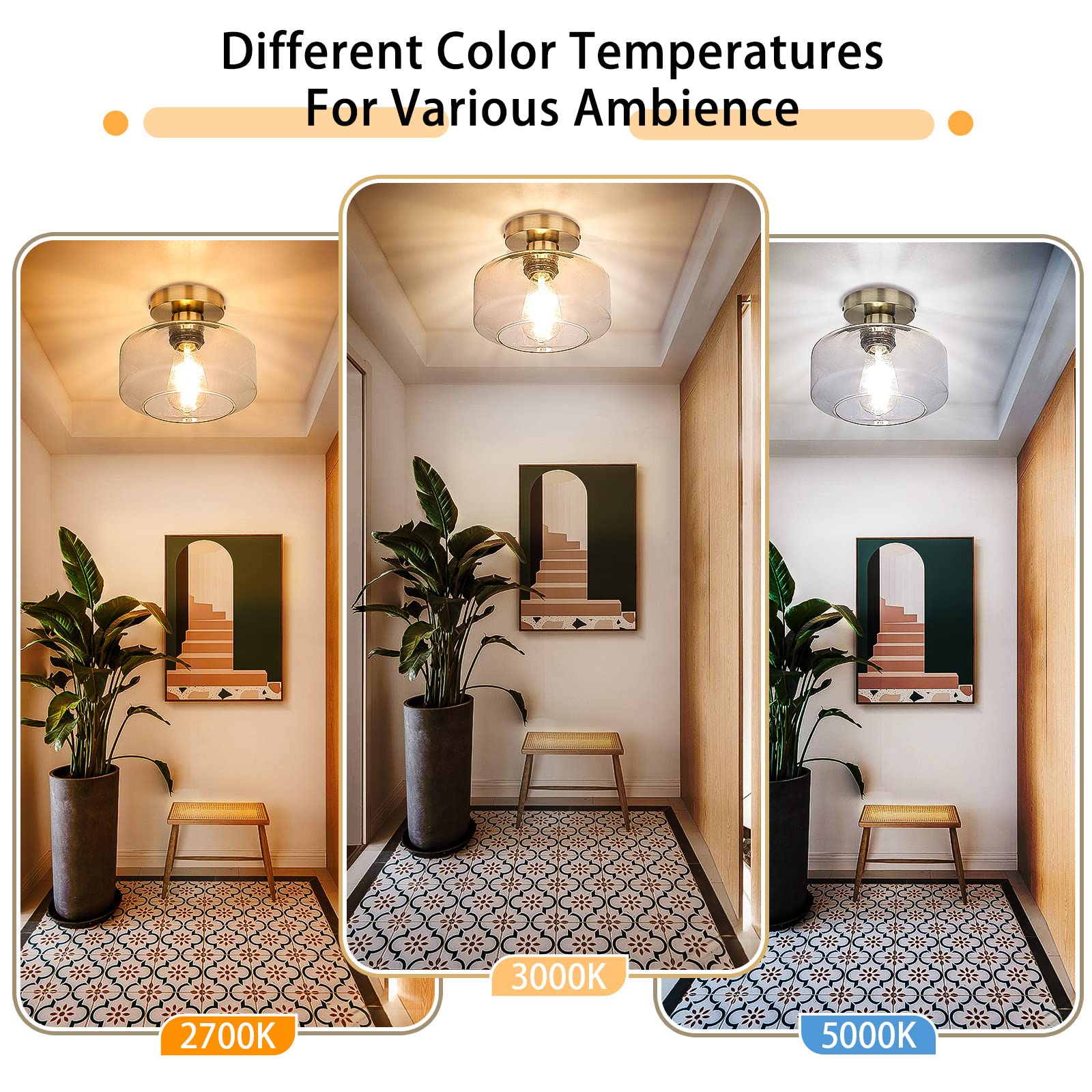 Maxvolador Industrial Semi Flush Mount Ceiling Light Brass, Clear Glass Pendant Lamp Shade, Farmhouse Lighting Hallway, Vintage