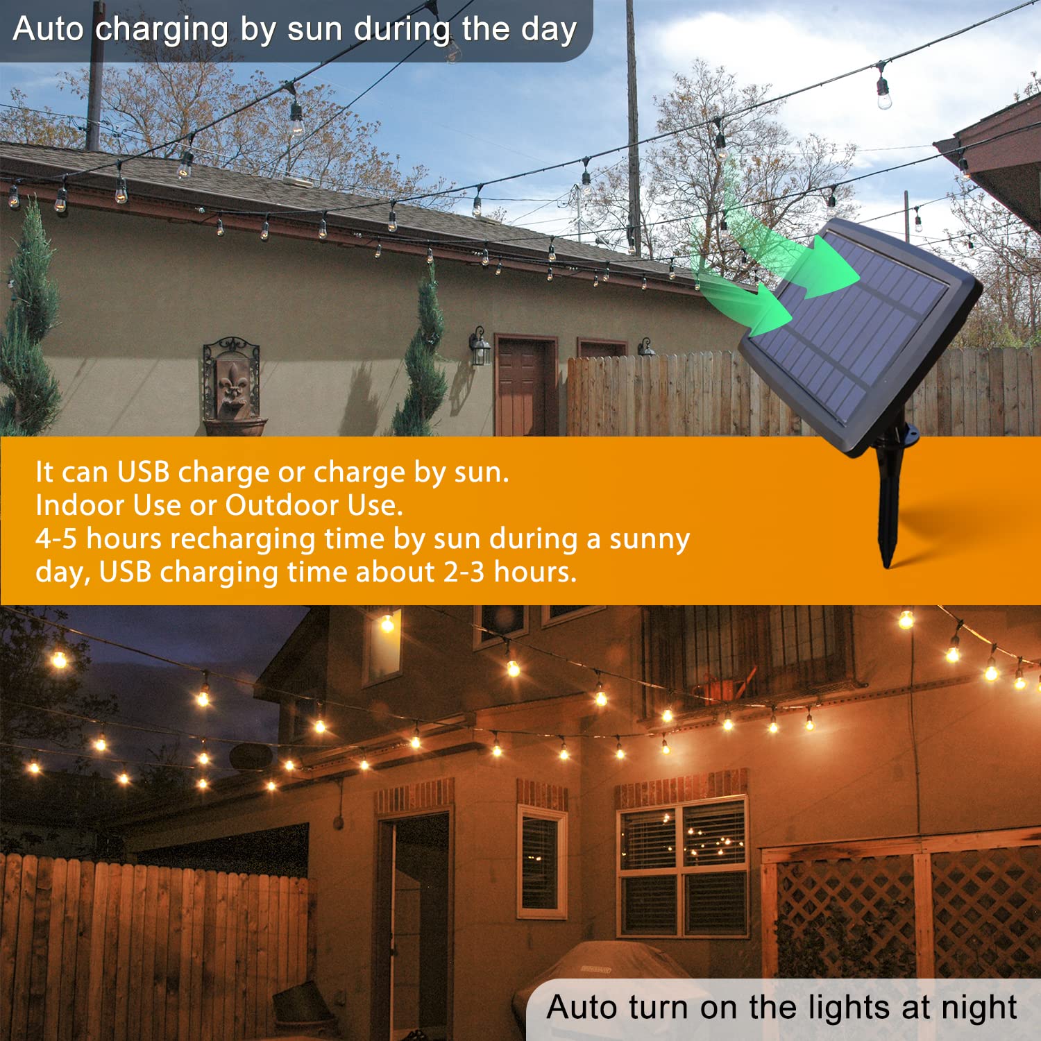 Fmix Outdoor Solar String Lights Outdoor Waterproof, 48FT S14 10hrs Solar Outdoor String Lights Solar Powered String Lights Outd