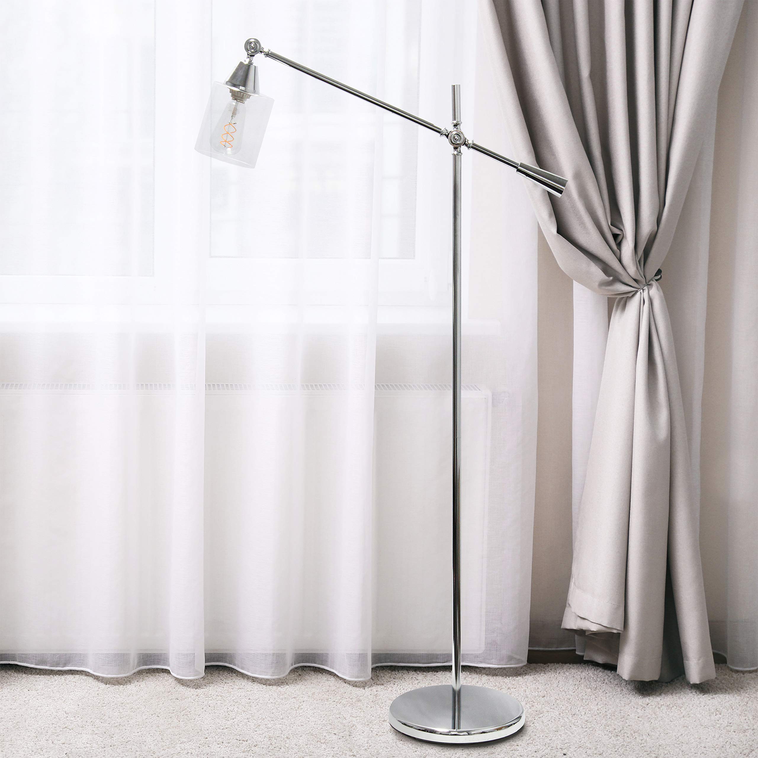 Elegant Designs LF1030-CHR Chrome Floor Lamp with Glass Shade, 30inL x 11inW x 56inH, Metal Construction