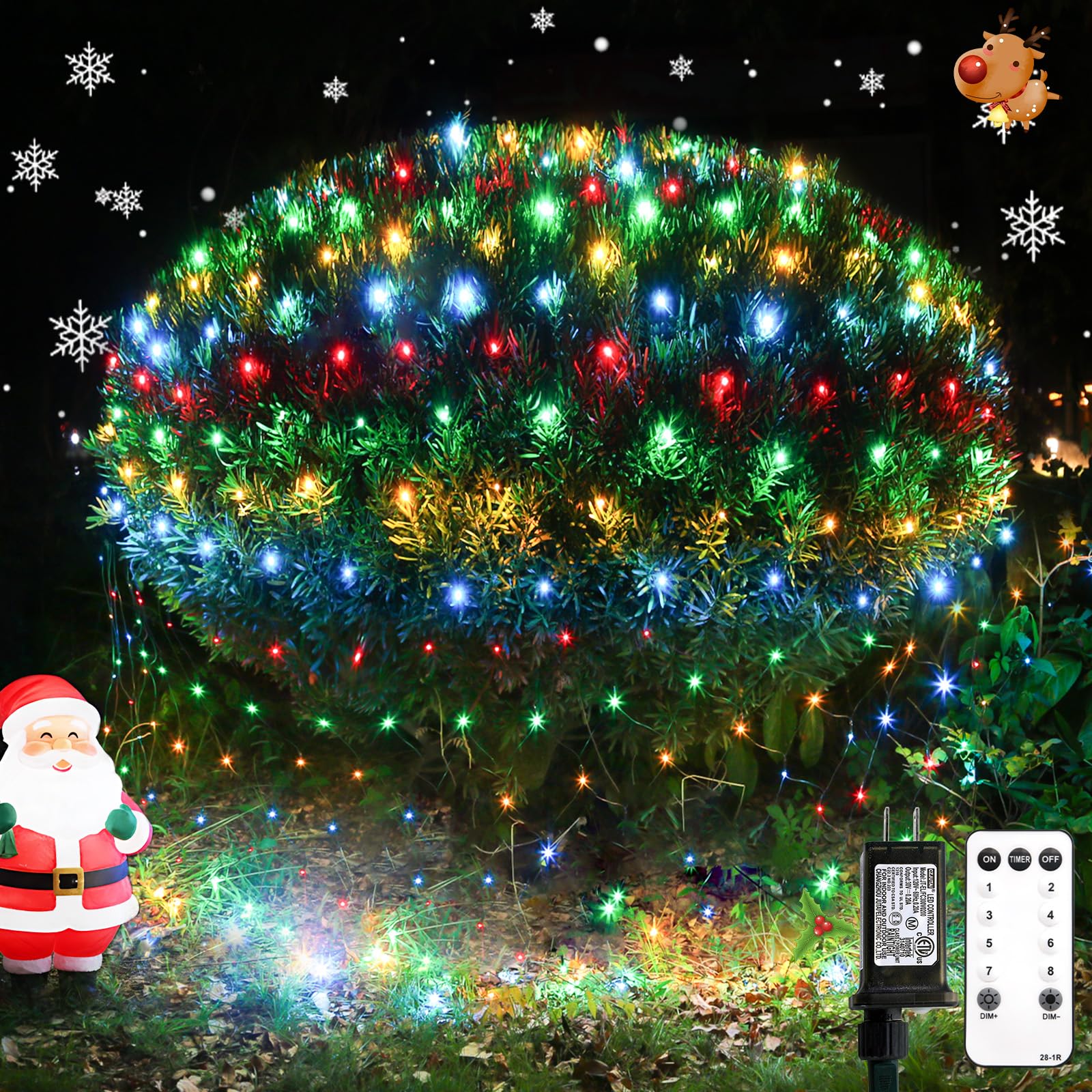 suddus 360 LED Christmas Net Light  Net Lights Outdoor 12ft x 5ft Bush Lights Outdoor Waterproof Connectable Green Wire for Bushes  Shrub  Hedge  Trees  Fence  Multicolor