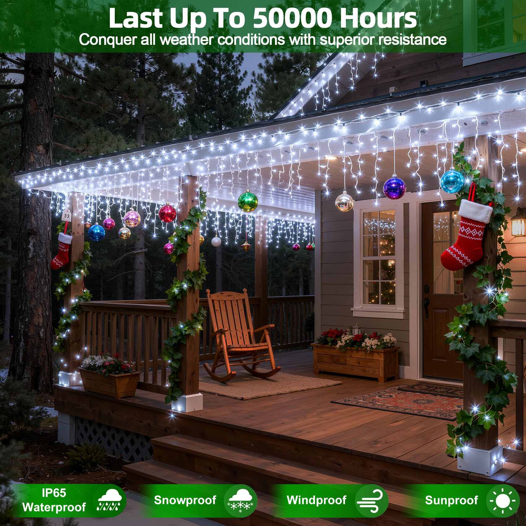 XIKENGSHQ LED Christmas Lights, 50ft 12 Modes, 504 Drops, Cool White, Waterproof, Model WX-504L