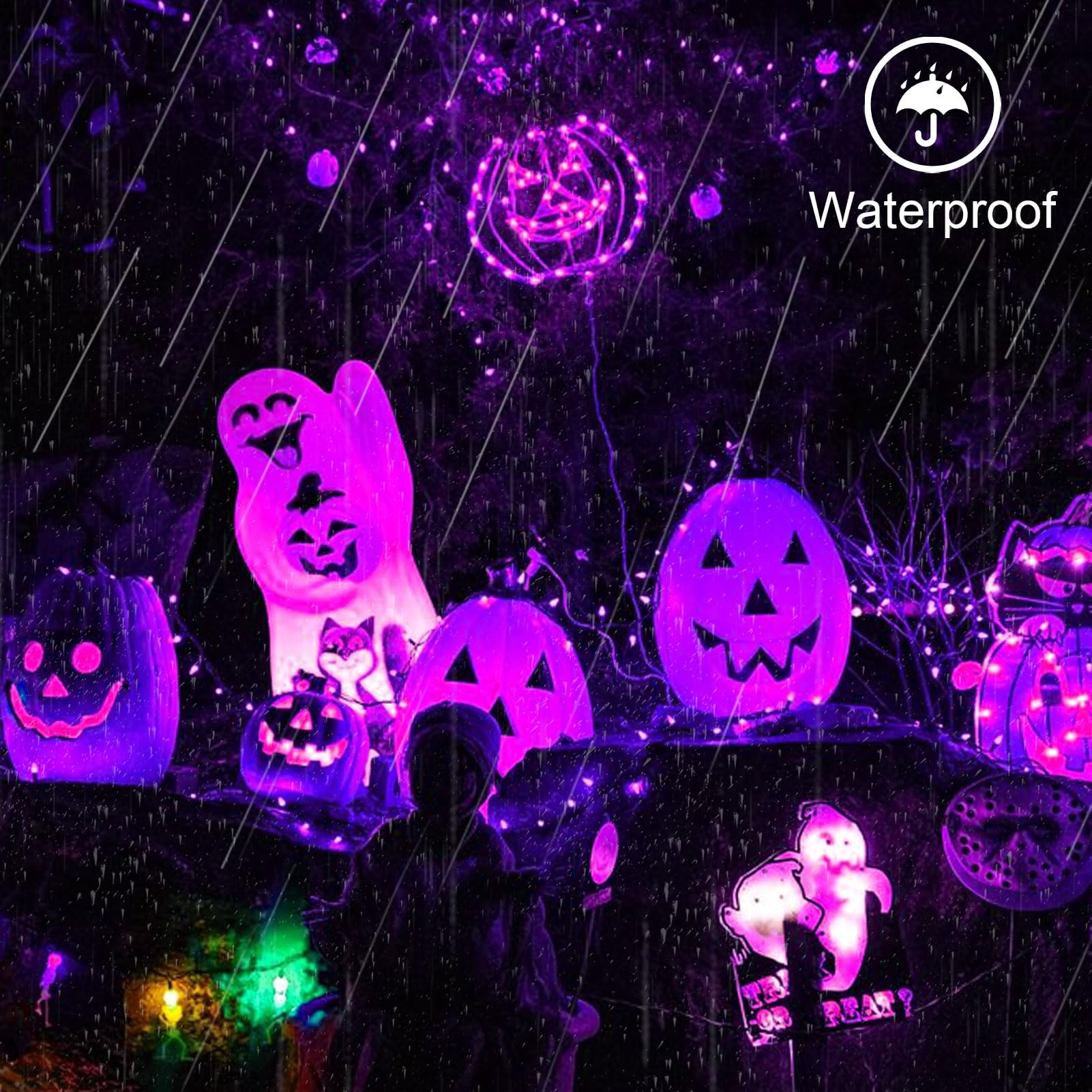 DAYLIGHTIR Solar Powered String Lights, 200 LED, 66FT, 8 Modes, Purple, 2 Pack for Halloween, Garden, Patio, Party, Christmas