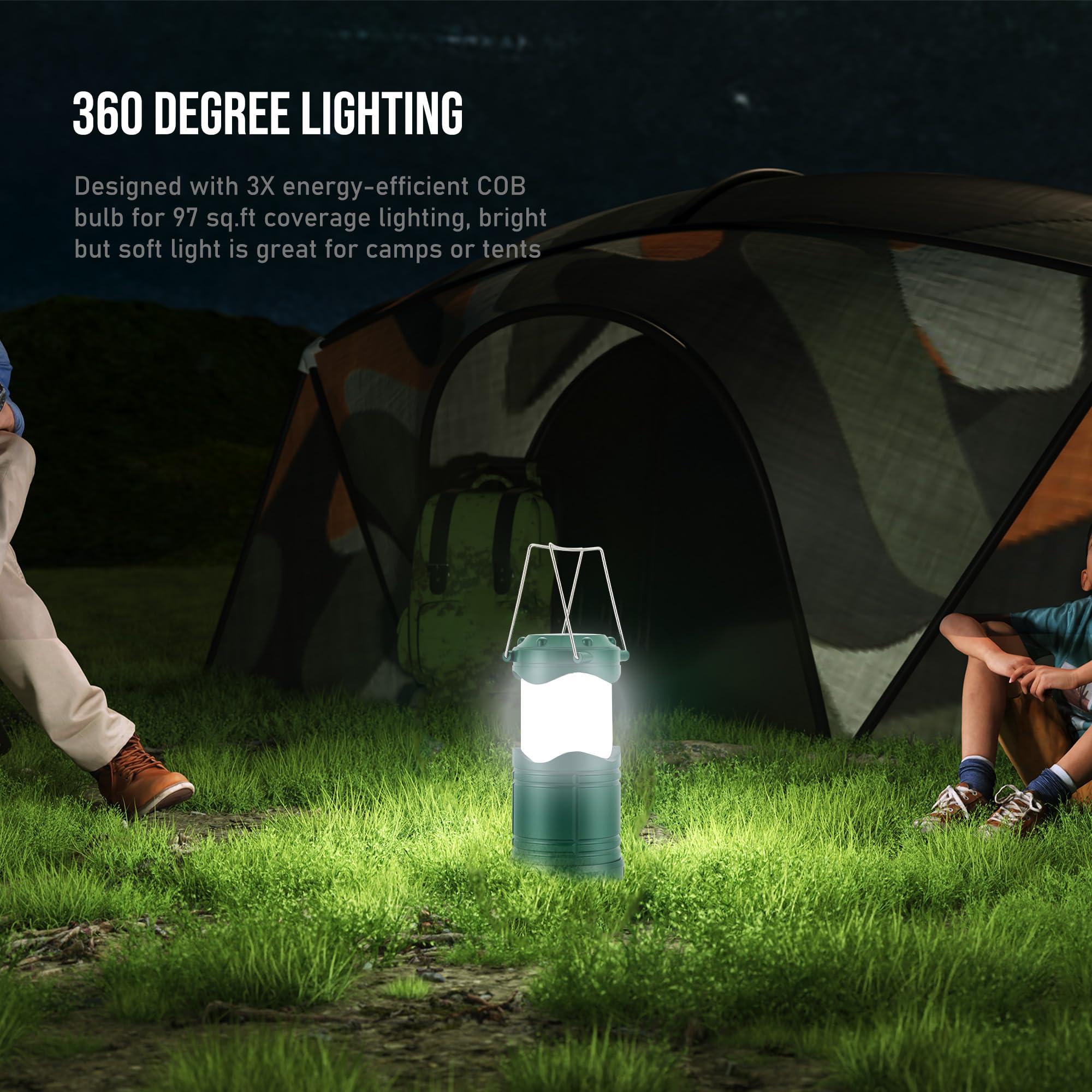 Lichamp LED Camping Lantern, 4 Pack Portable Light, Battery Powered, Collapsible, Model B4C5, Colors: Blue, Dark Green, Gold, Black