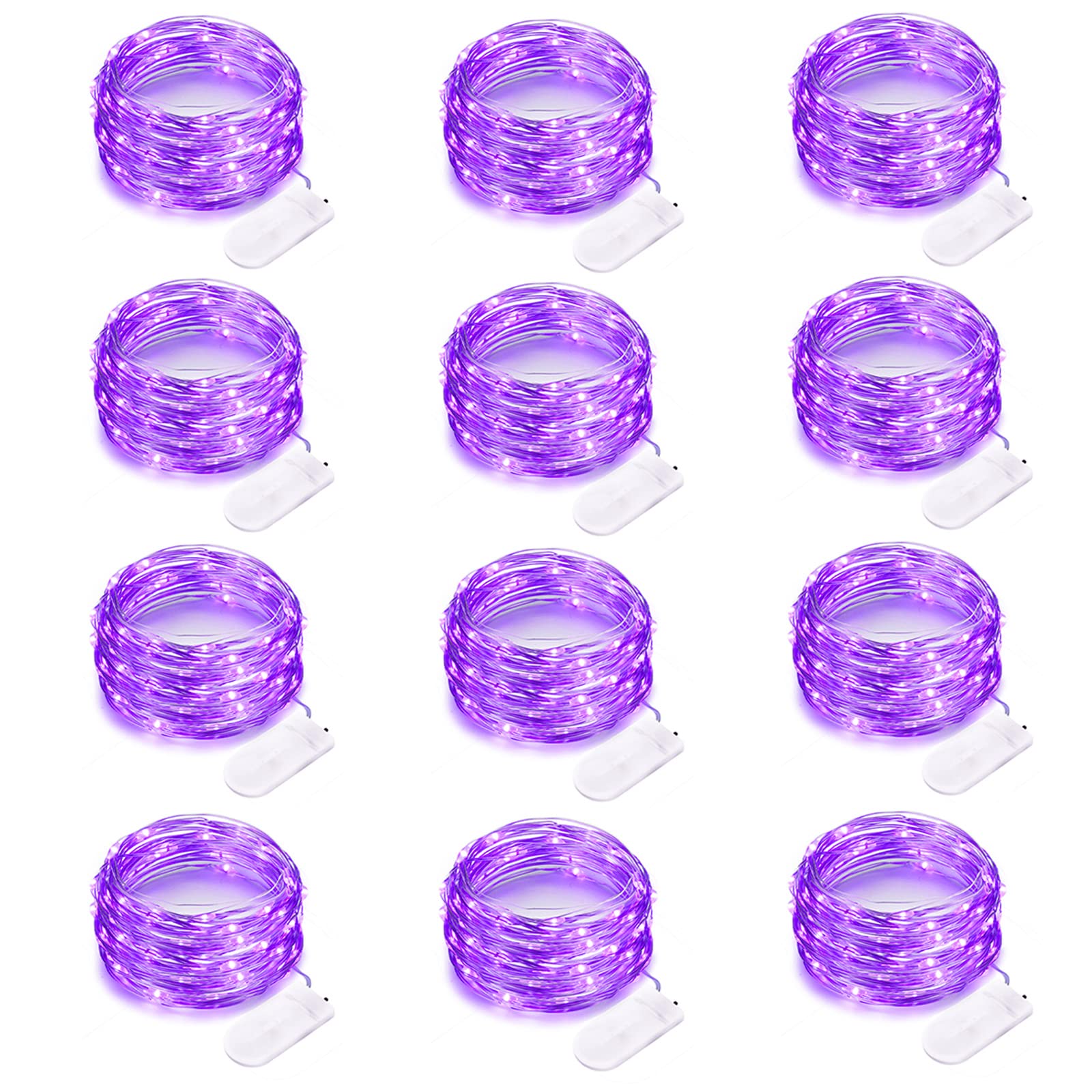 Yiaht 12 Pack Battery Operated Purple Halloween String Lights 7 Feet 20 LED Waterproof Mini Lights for Indoor Outdoor Decor