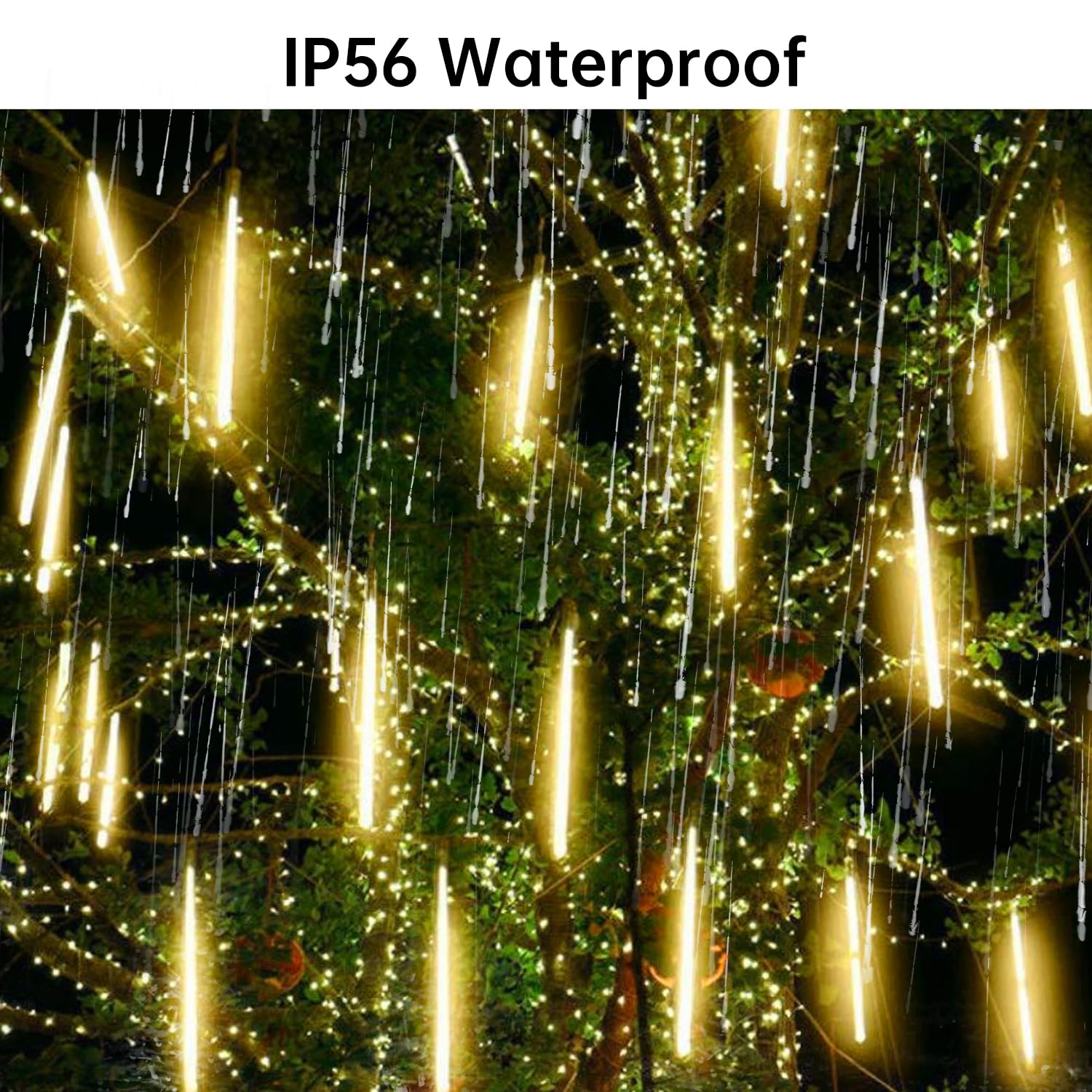 Aluan 16&quot; Warm White Meteor Shower Rain Lights, 20 Tubes 720 Leds For Outdoor Holiday Decor