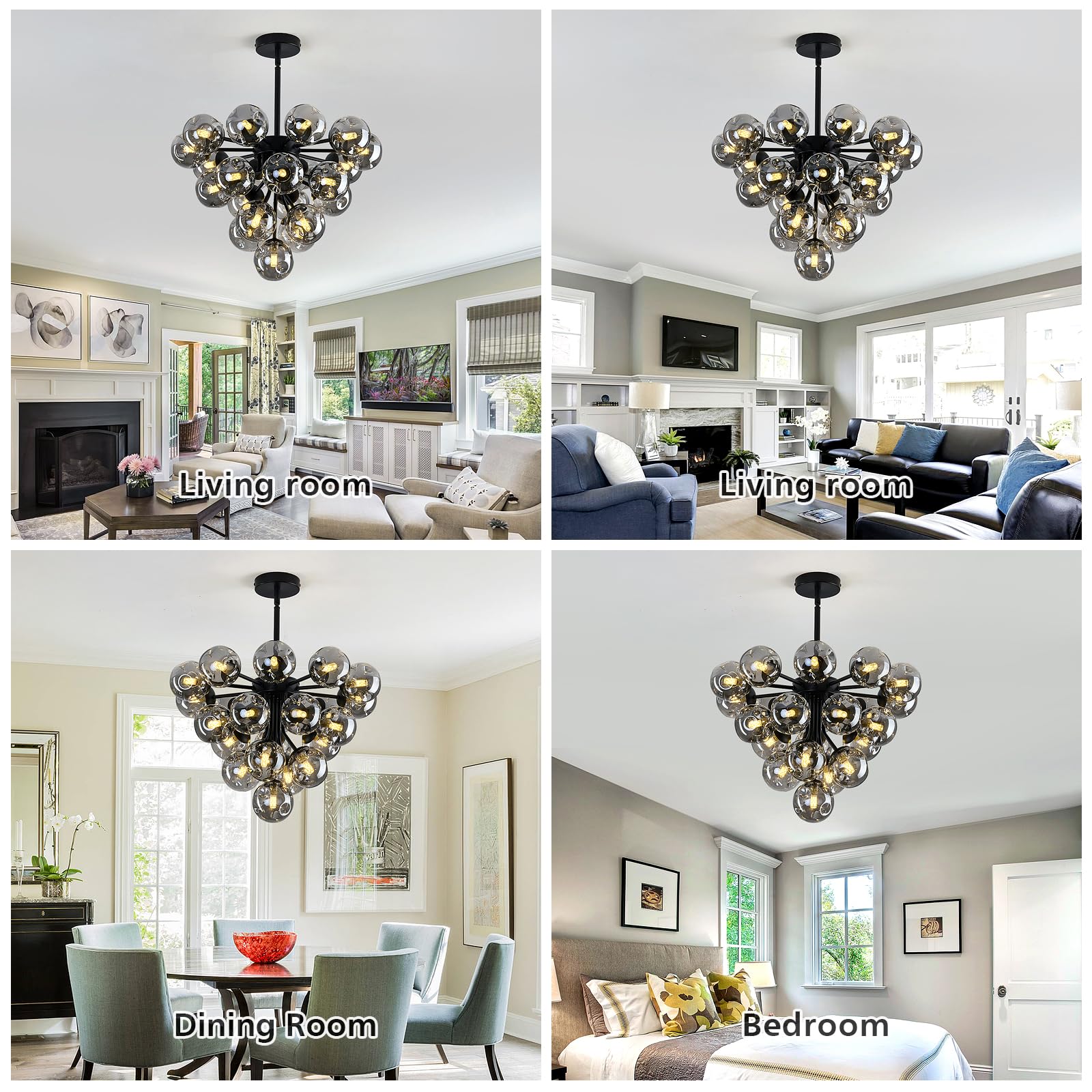 Szxykeji Black Modern Glass Globe Chandelier Mid Century 21-Light Pendant Lights Bubble Sputnik Ceiling Light Fixture For Dining