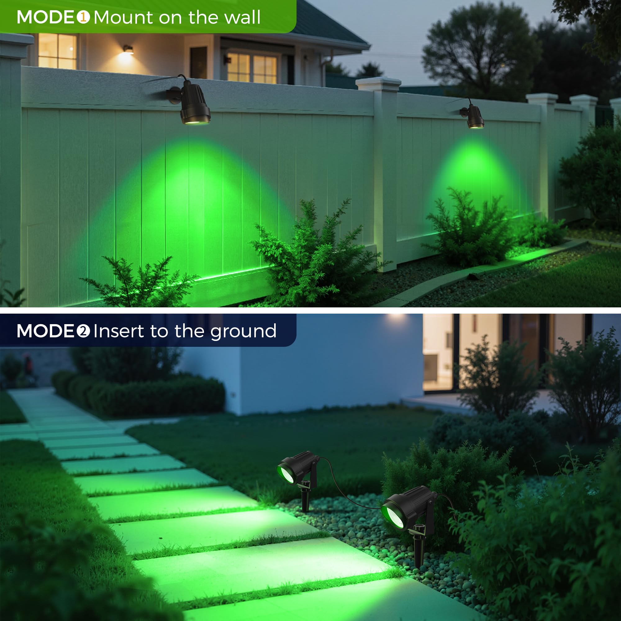 LOHAS Green Spotlight Outdoor, Christmas Green LED Spot Lights for Yard, Auto On/Off 5W 120V Landscape Lighting for House, Holid