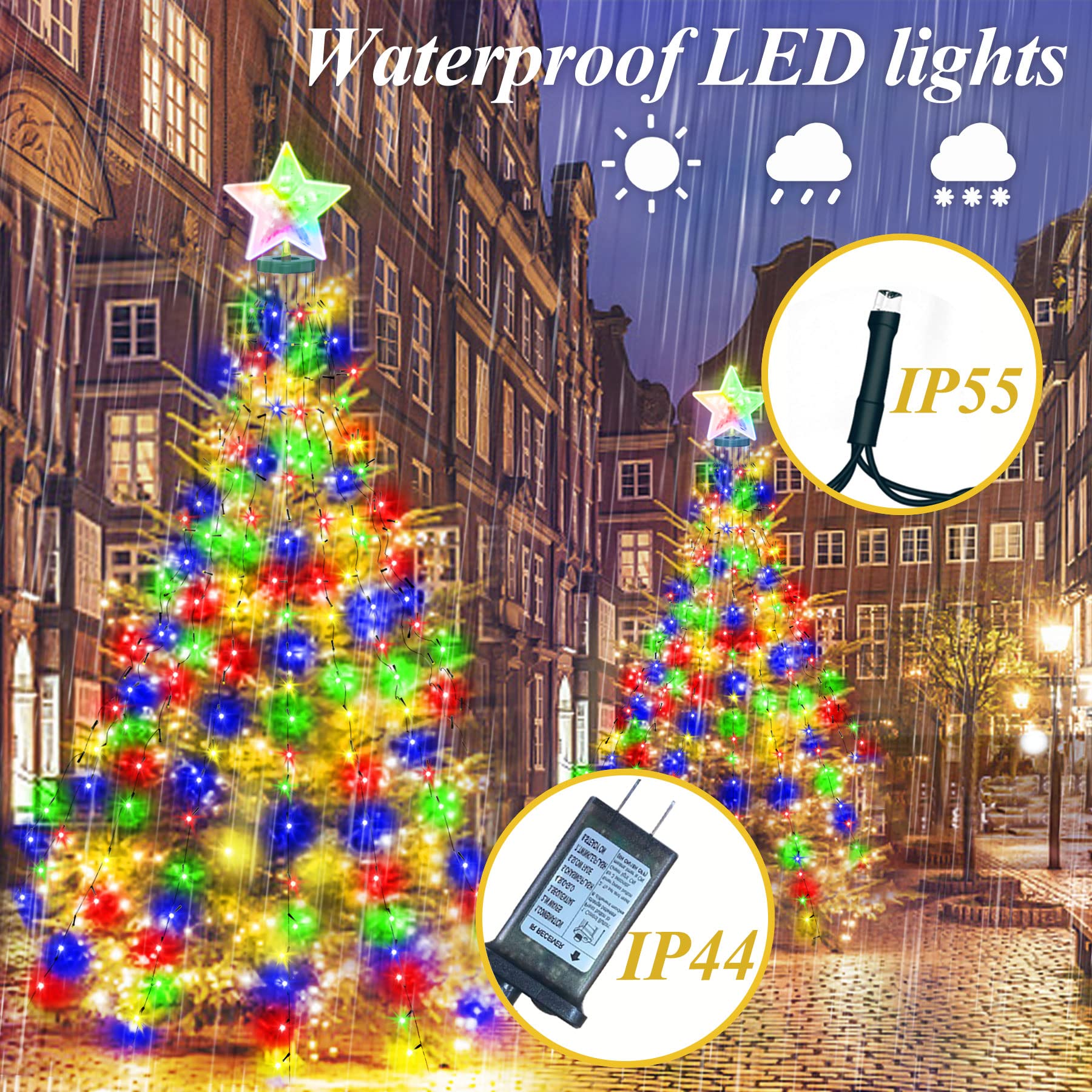 Aneeway Christmas Tree Lights - 410 Led Multicolor String Lights, 6.6Ft, 8 Modes, Remote Control, Memory Function