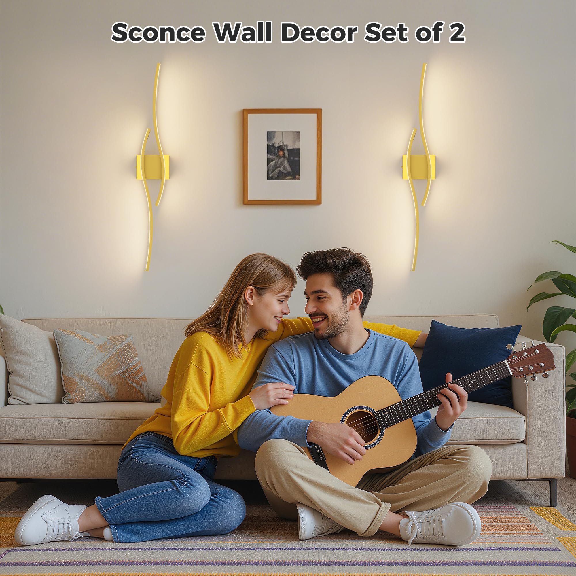 L LOHAS LED Wall Sconces Set of 2, Dimmable 3000K, 31.6in, Gold, Battery Operated, Metal, Model 510c4847