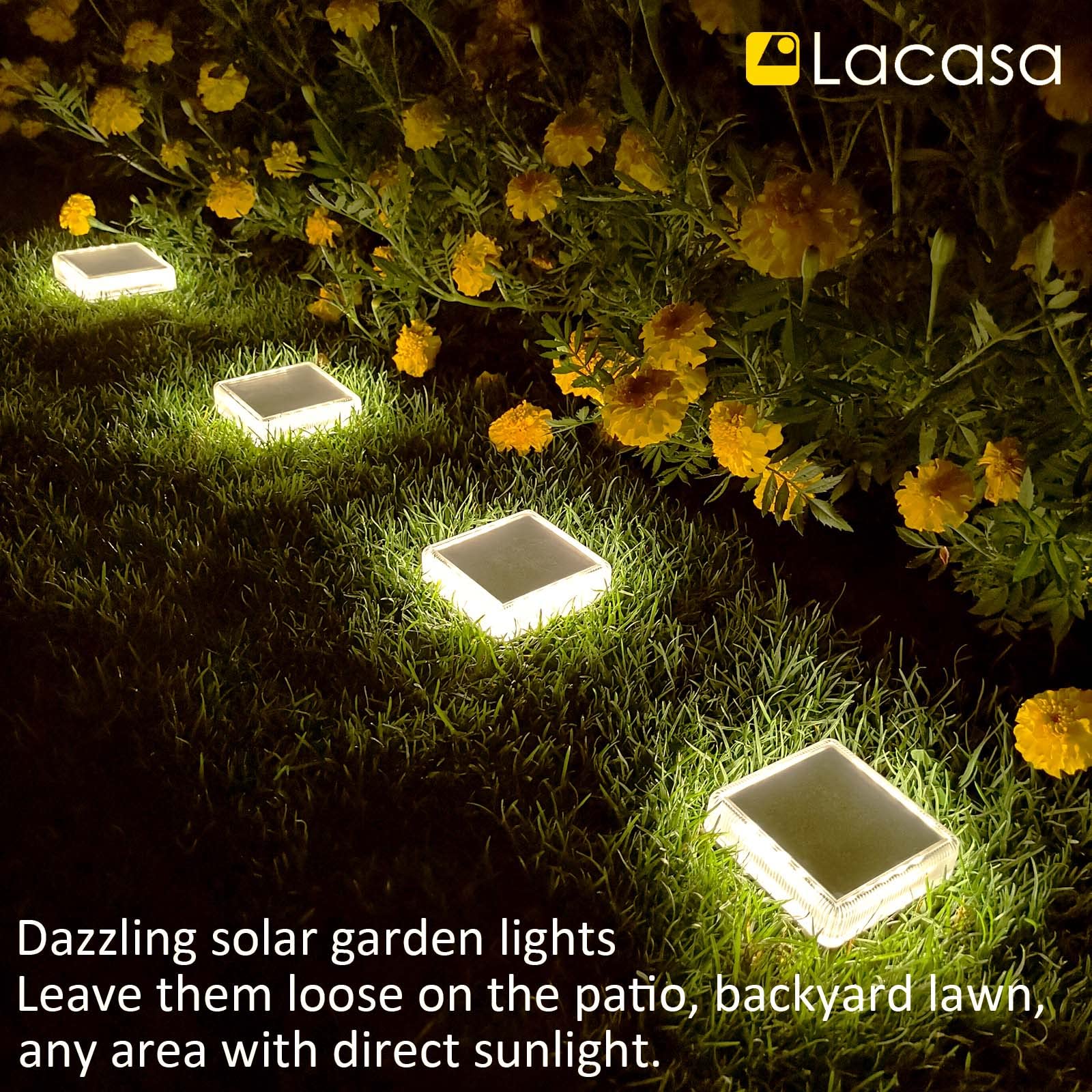Lacasa Solar Deck Lights, 4 Pack 30Lm Led Dock Lights Natural White 4000K, Outdoor Solar Powered Step Lights Light Up All Night