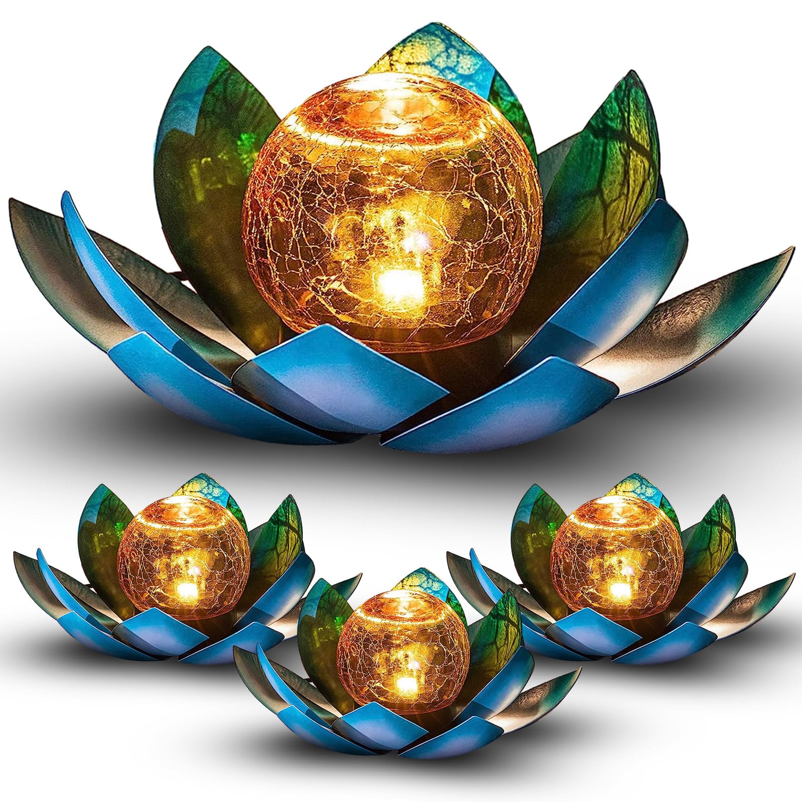 VIHOSE 4 Pcs Lotus Solar Light Outdoor LED Waterproof Art Globe Glass Decoration Outdoor Table Decor Garden Gifts Decorative Cra