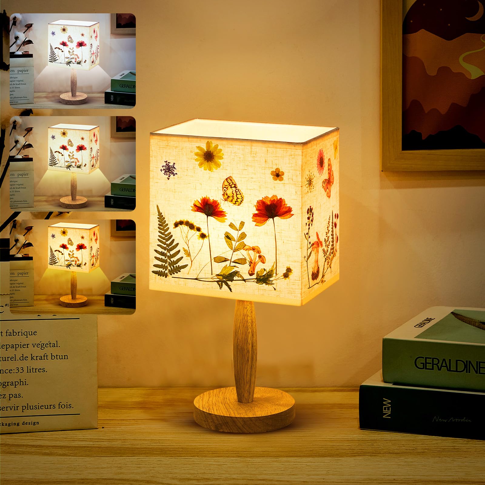 Hortsun Pressed Floral Lamp Floral Bedside Lamp Vintage Flower Desk Lamp for Bedroom Living Room, Dorm, Home, Office Decor(1 Pcs