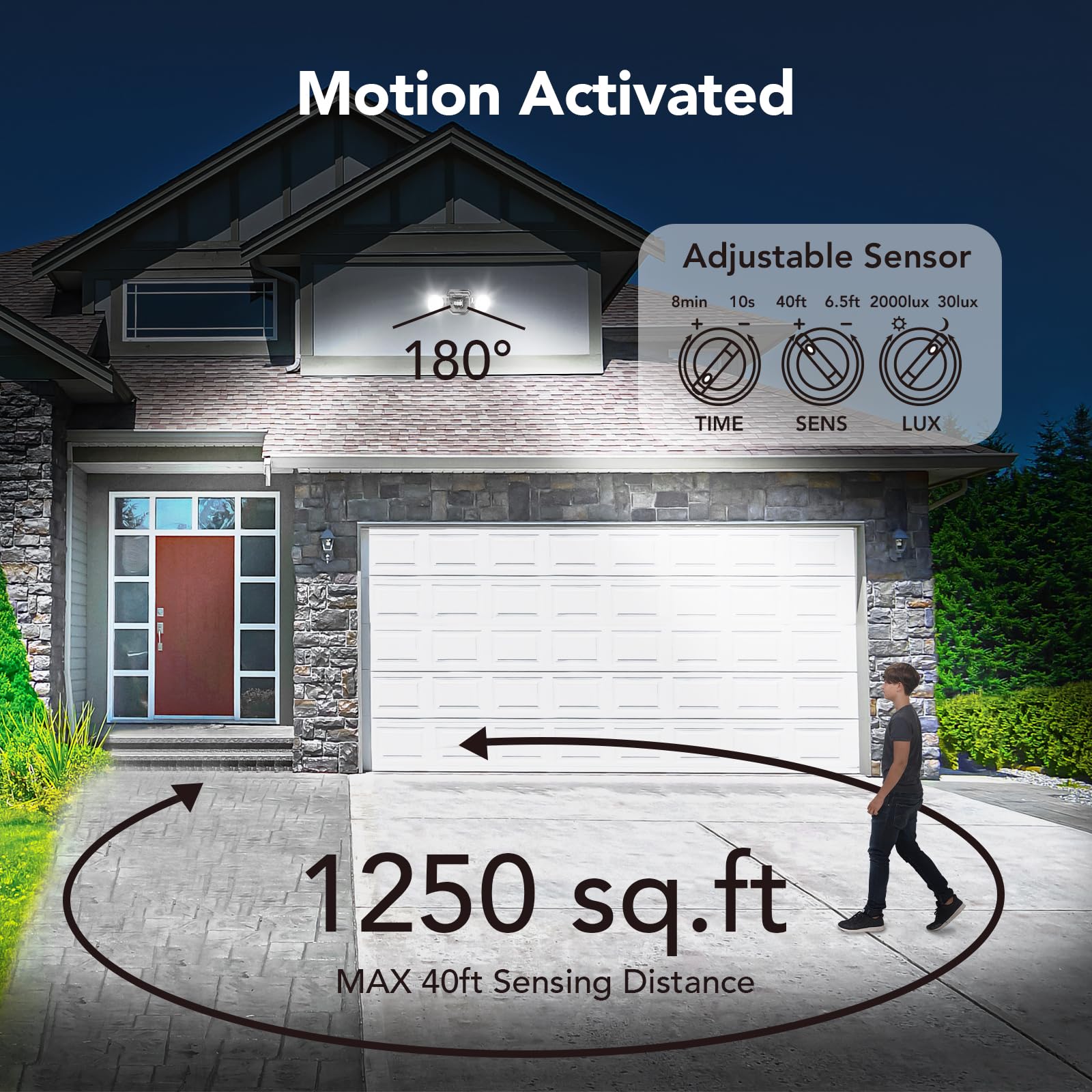 OREiN 2 Pack Motion Sensor Outdoor Lights, 450 Superwide Adjustment Dimmable Dusk to Dawn Flood Lights Outdoor, 5000K 12W=150W O