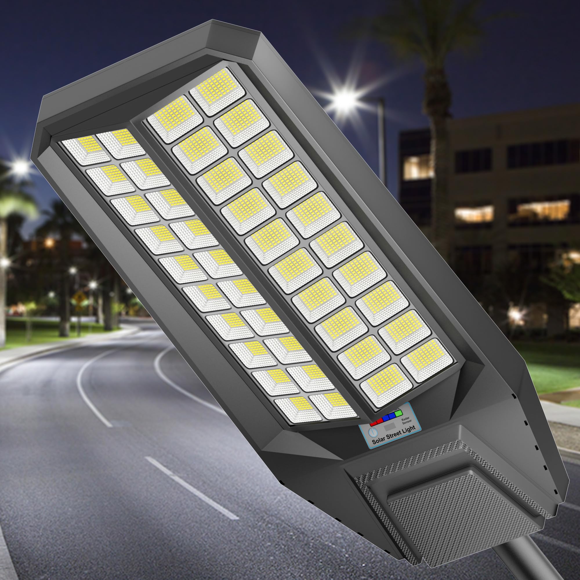 XCQMHF Solar Street Light, 8000W, 240000LM, 7000K, IP67 Waterproof, Motion Sensor, Black, 1 Pack, Model NXTW40