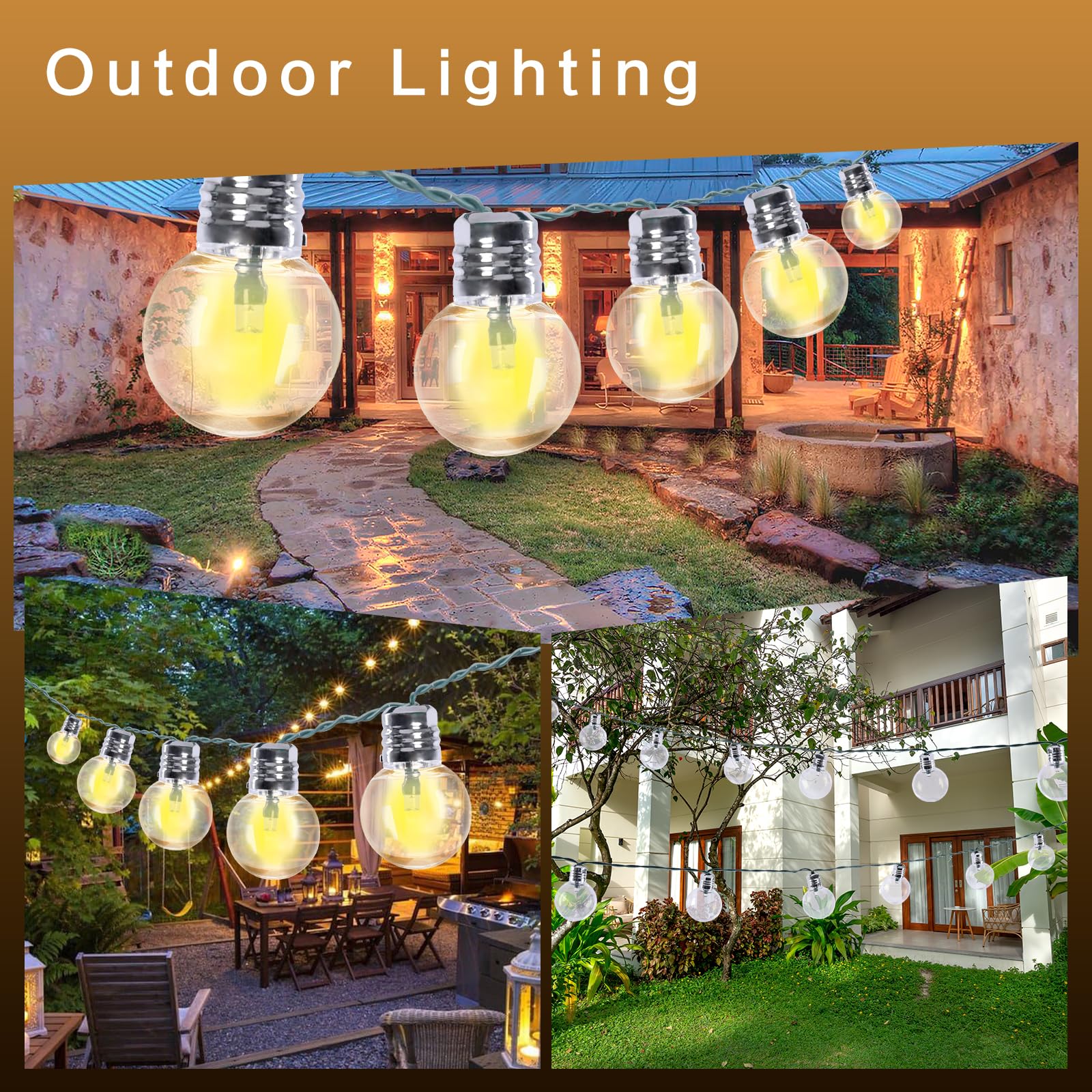 Afirst Solar Outdoor String Lights G40 15FT Waterproof LED Bulbs Silver