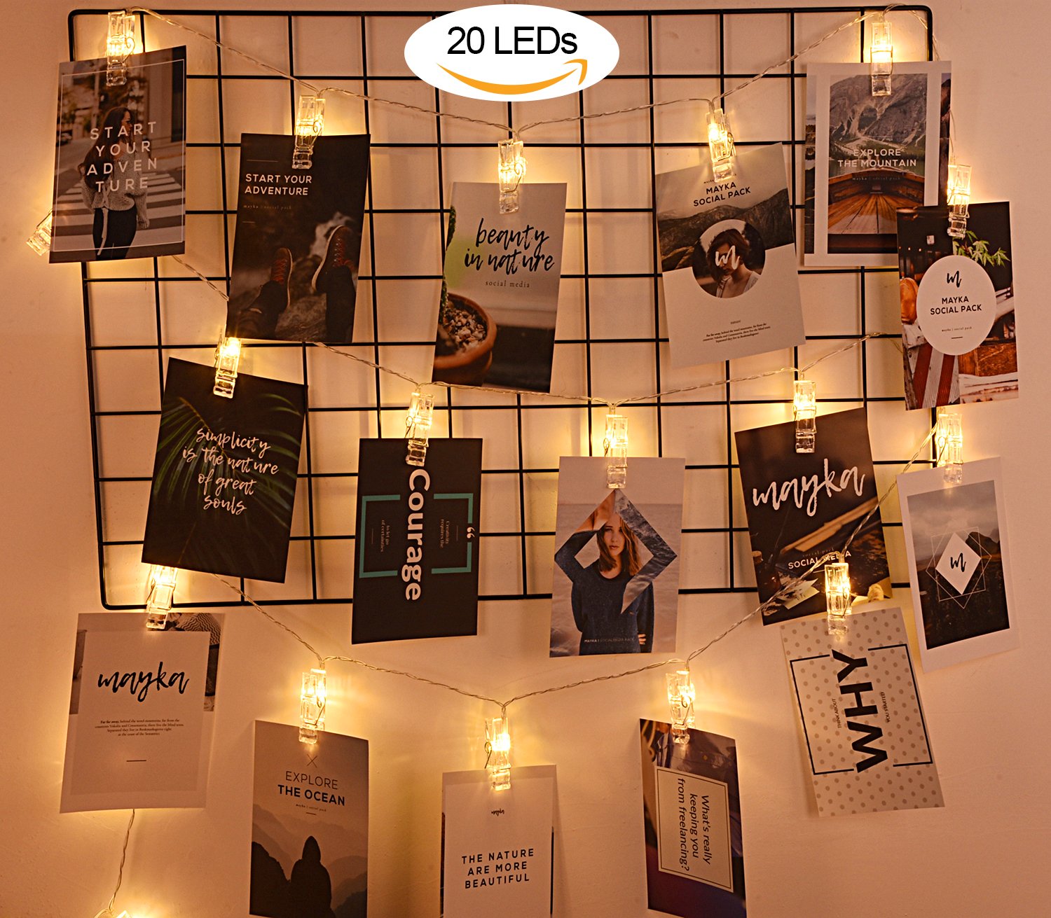 Aostar Photos Clips String Lights 20 Led Battery Operated Fairy String Lights For Bedroom Hanging Photos, Room Decor For Teen Girls, Thanksgiving Christmas Wedding Decorations(10Ft Warm White)