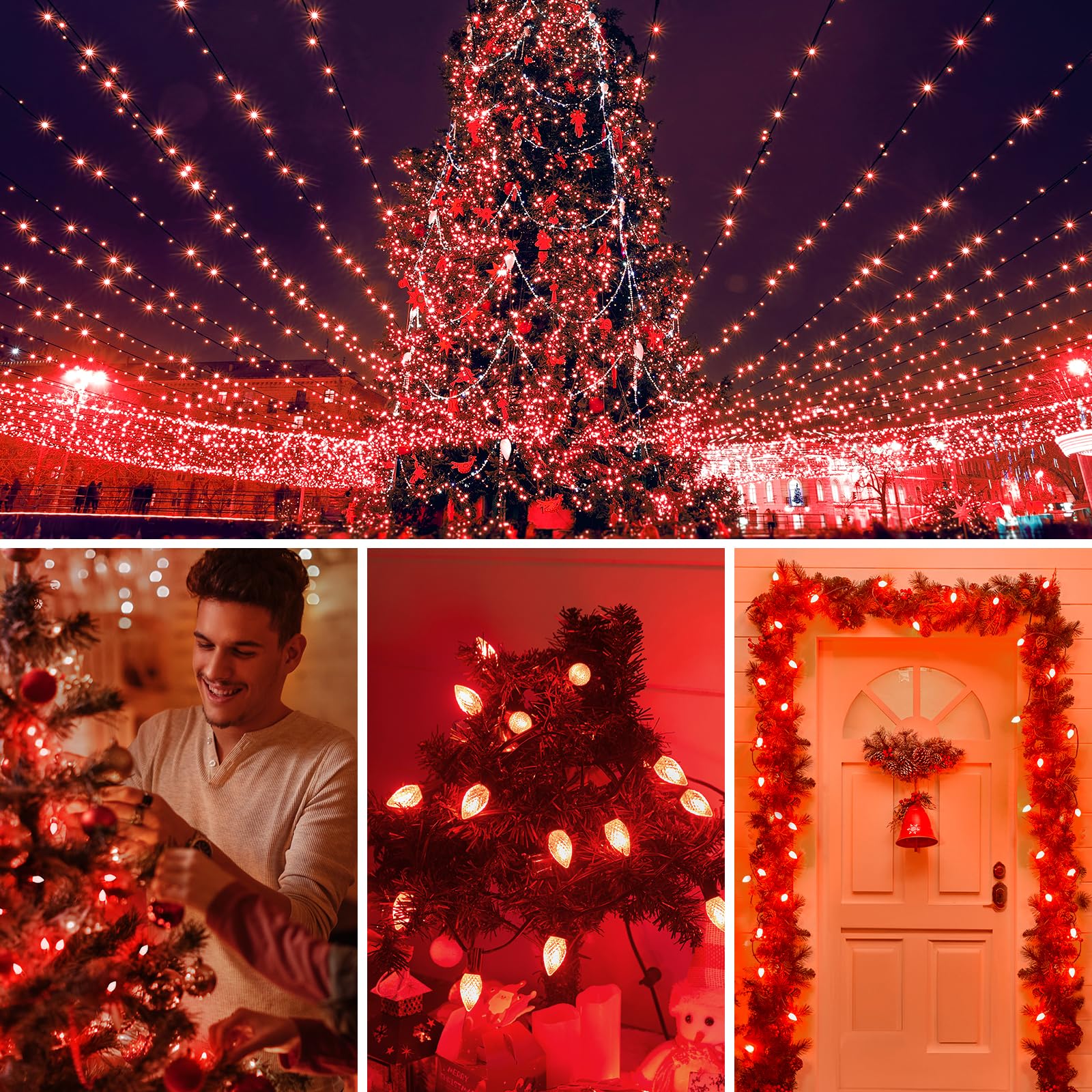 Minetom C7 LED Christmas Lights, Shatterproof, E12 Base, 25 Pack, Red Bulbs