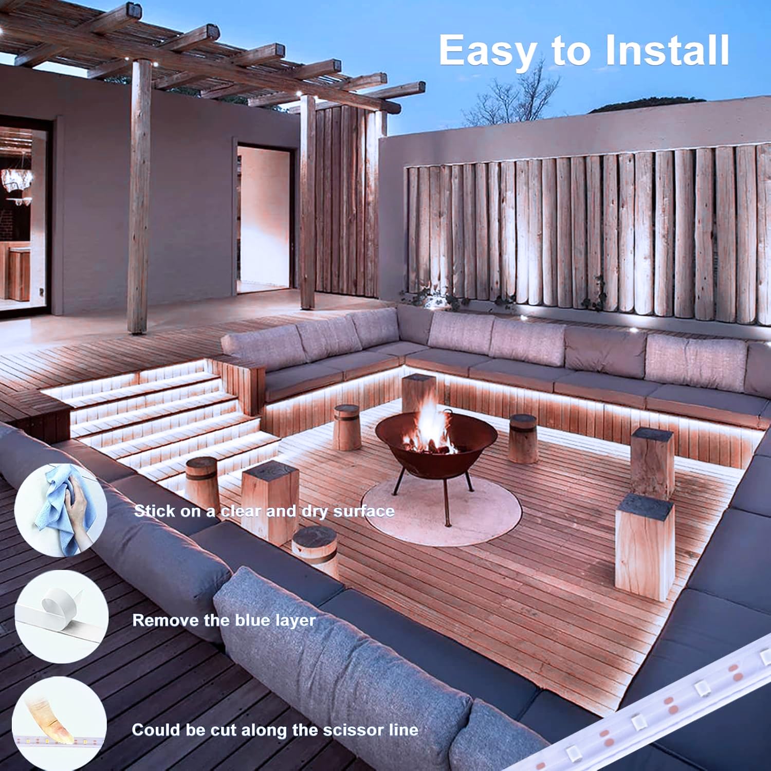 Echosari Solar Powered Strip Lights Outdoor Waterproof, 16.4Ft 320 Led Strip Lights With Remote Timer 8 Modes Full Covered Strip Rope Lights For Stair Patio Walkway Decor (Cool White)