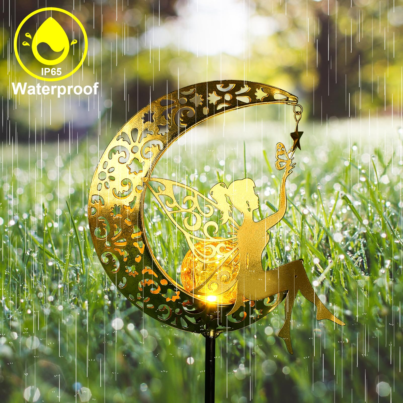 ZKLiLi Solar Garden Light, Moon Fairy LED Decoration, Colourful Outdoor Statues for Pathway, Model ZKLILI-01