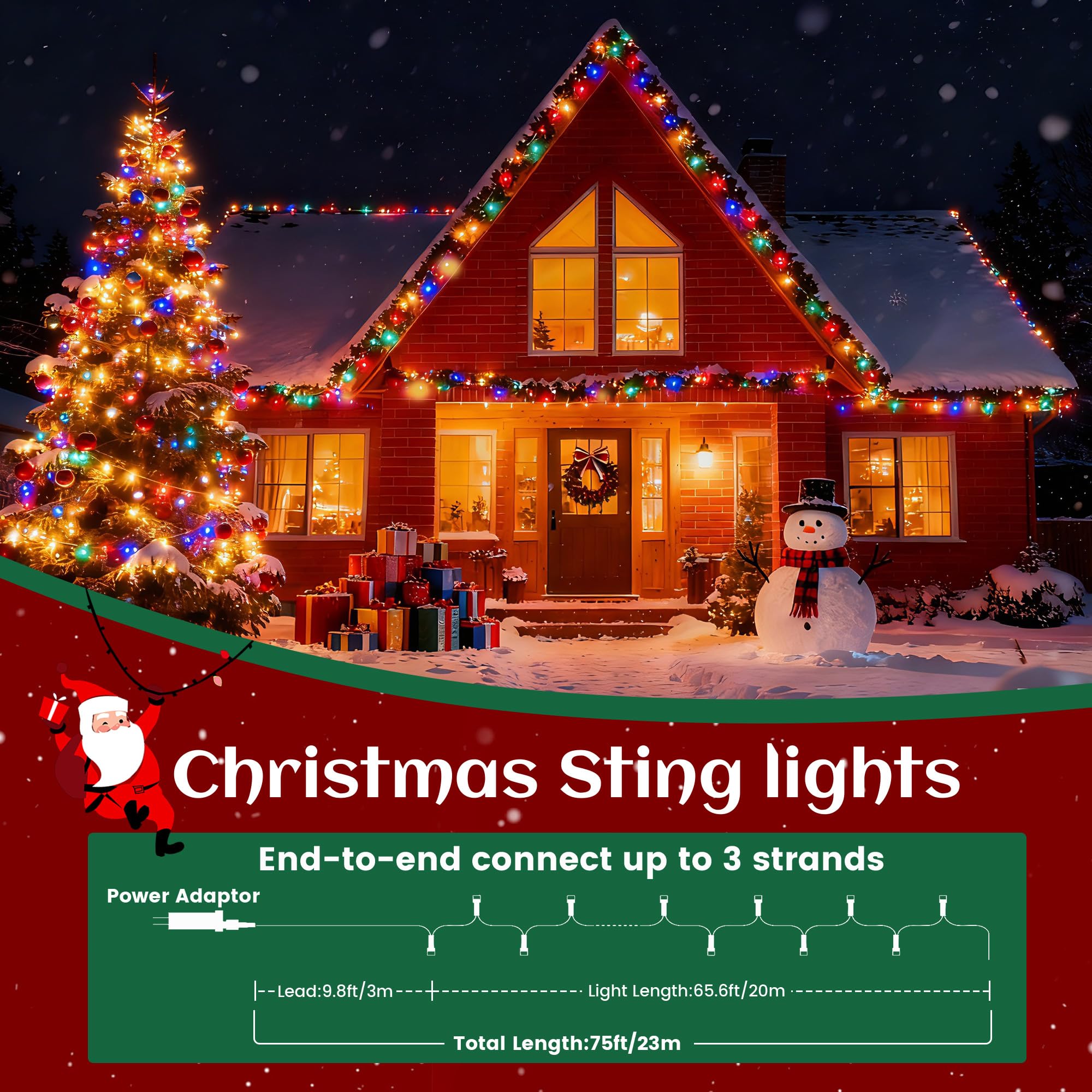 Banbanjo Christmas String Lights Indoor Outdoor Clear Wire  200 Led 66Ft Multicolor Christmas Lights Outdoor For Bedroom 8 Mode  Twinkle Fairy Light Plug In For Home Wedding Tree Yard Patio Decoration