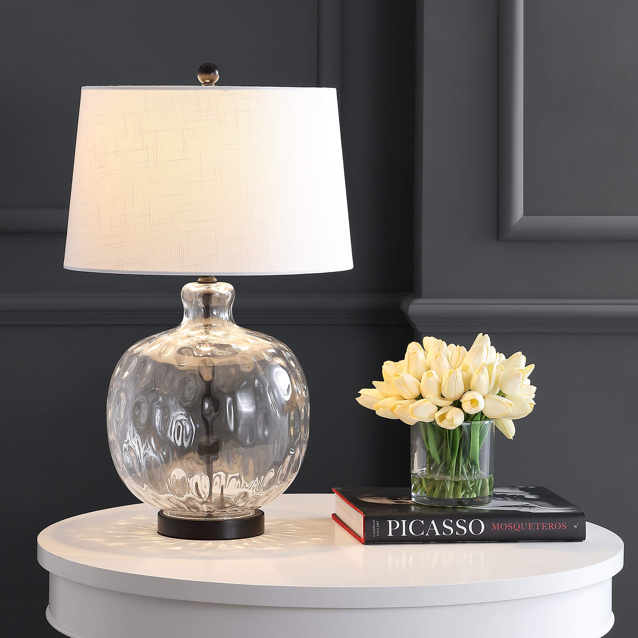JONATHAN Y Rae LED Table Lamp, 26.5in Glass/Metal, Clear/Black, Model JYL1067A, Rustic Cottage Style for Bedroom, Living Room, Office