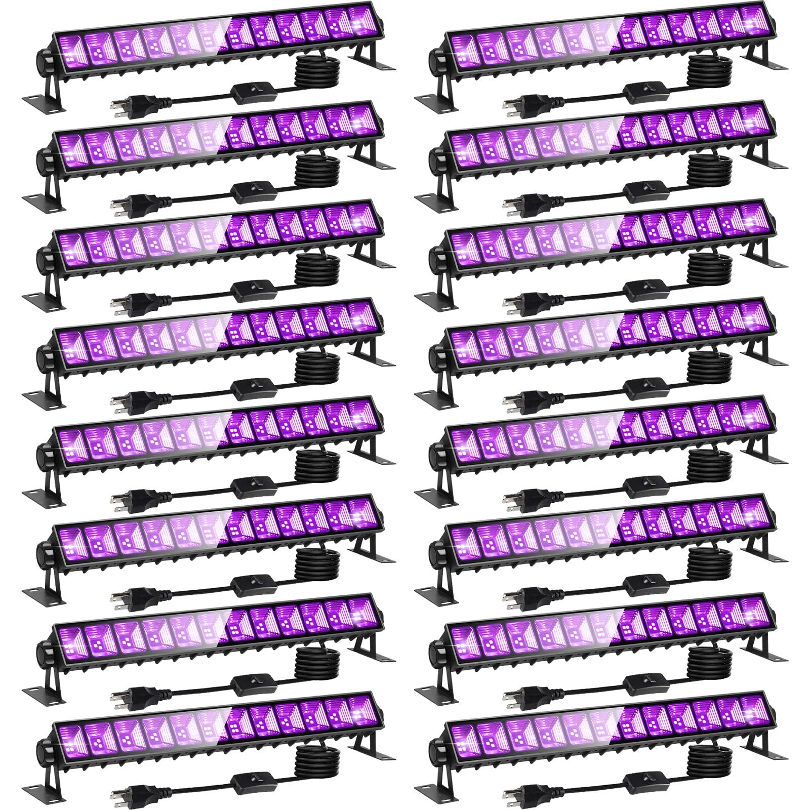 16 Pack 40W LED Black Light Bar, Blacklight with Switch+Plug+6ft Cord, Each Light Up 24x24ft, Black Lights for Glow Party, Halloween, Bedroom, Body Paint, Stage Lighting, Fluorescent Party