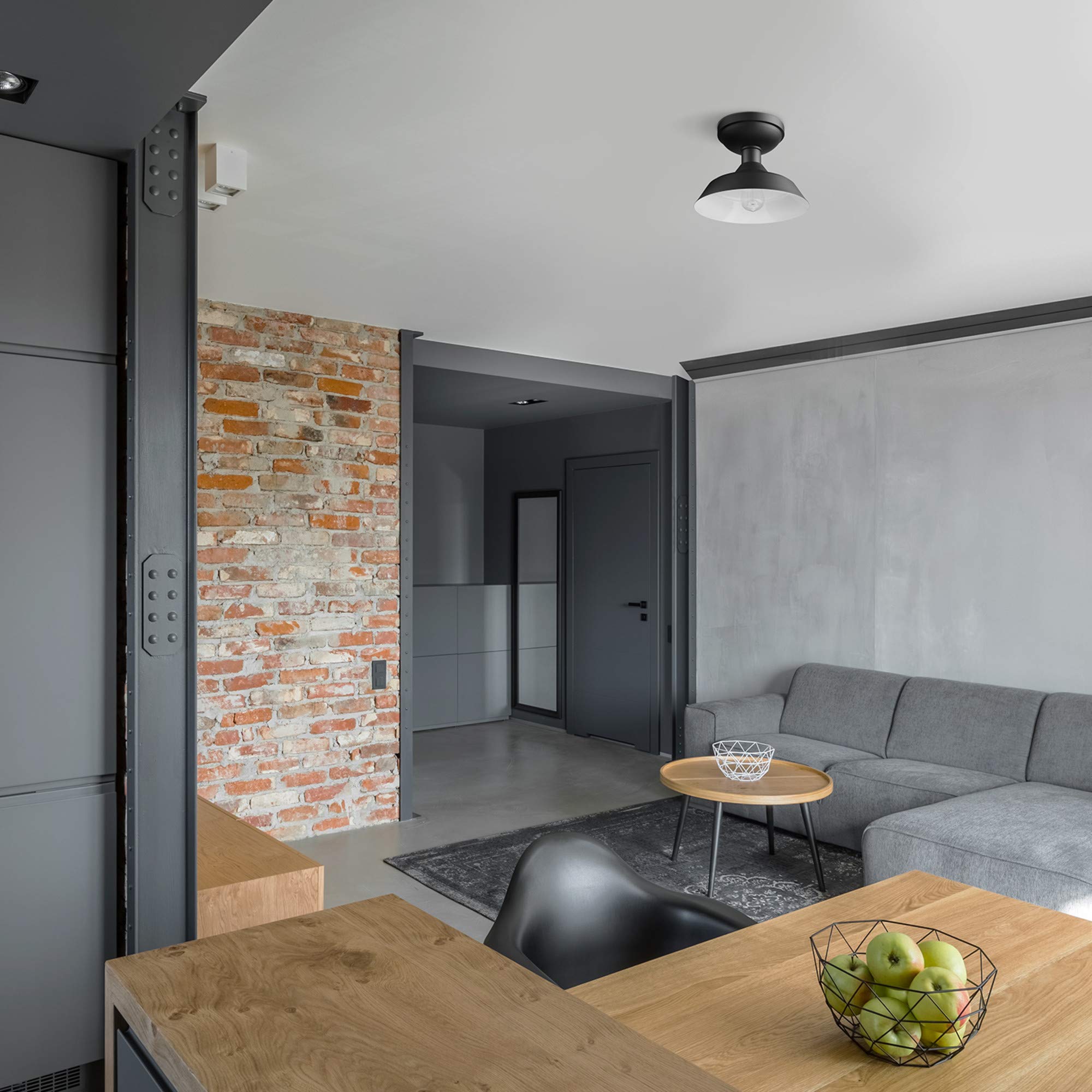 Globe Electric 44677 Kurt 1-Light Flush Mount Ceiling Light, Metal, Matte Black, Indoor/Outdoor, Bulb Not Included