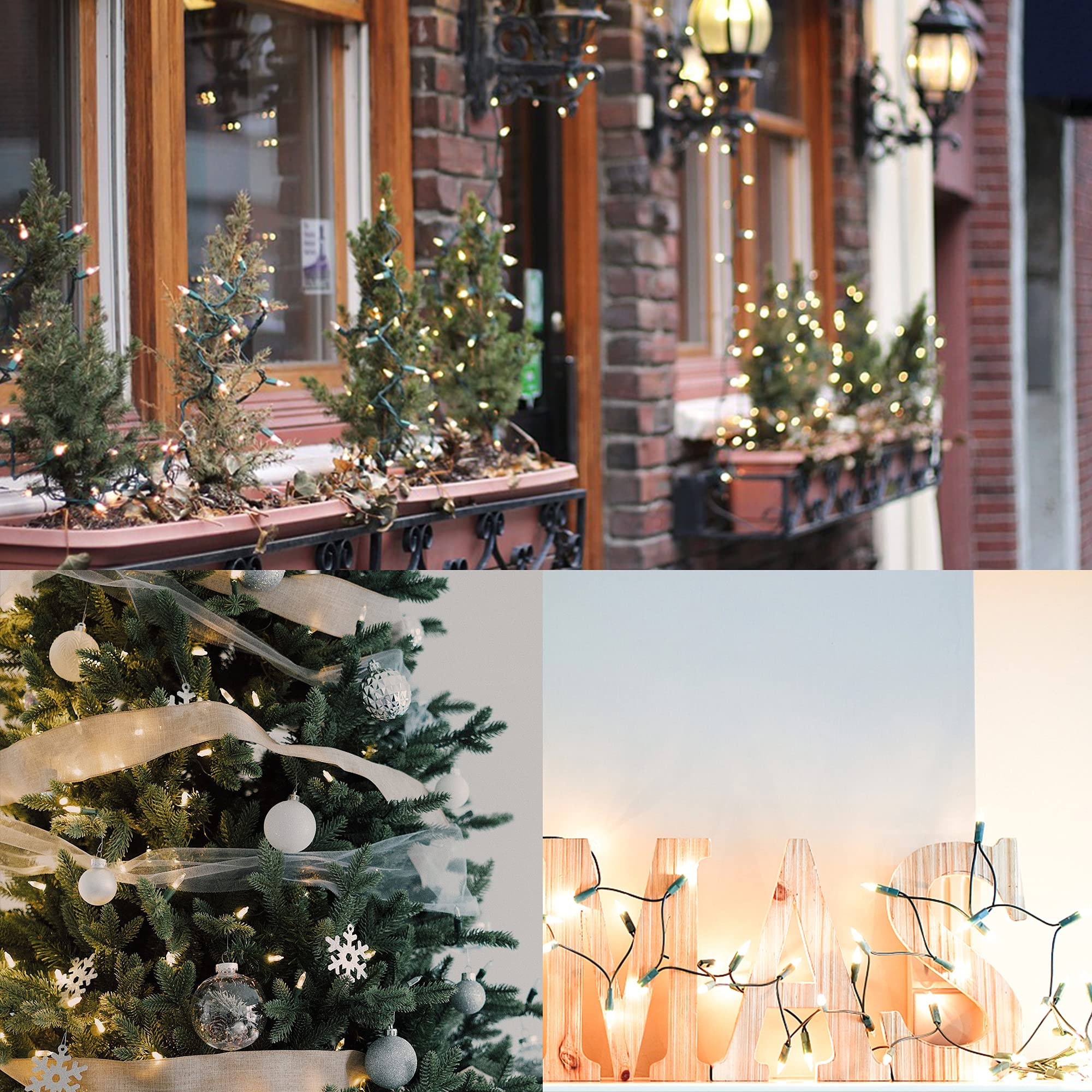 LJLNION 3 Sets Christmas Lights, 150 Count, 33 FT Each, Clear Warm White, UL Certified Mini String Lights for Outdoor Decoration