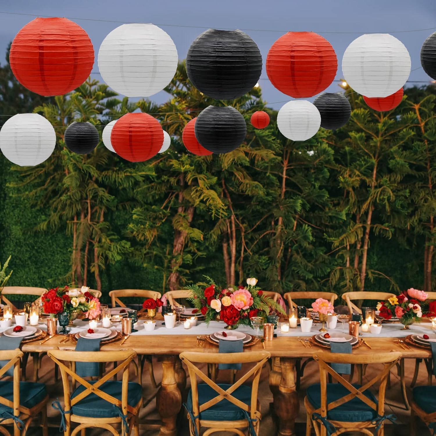 Siprkaict Paper Lanterns Party Decorations,12Pcs Red Black White Hanging Paper Lantern For Birthday Party Decoration