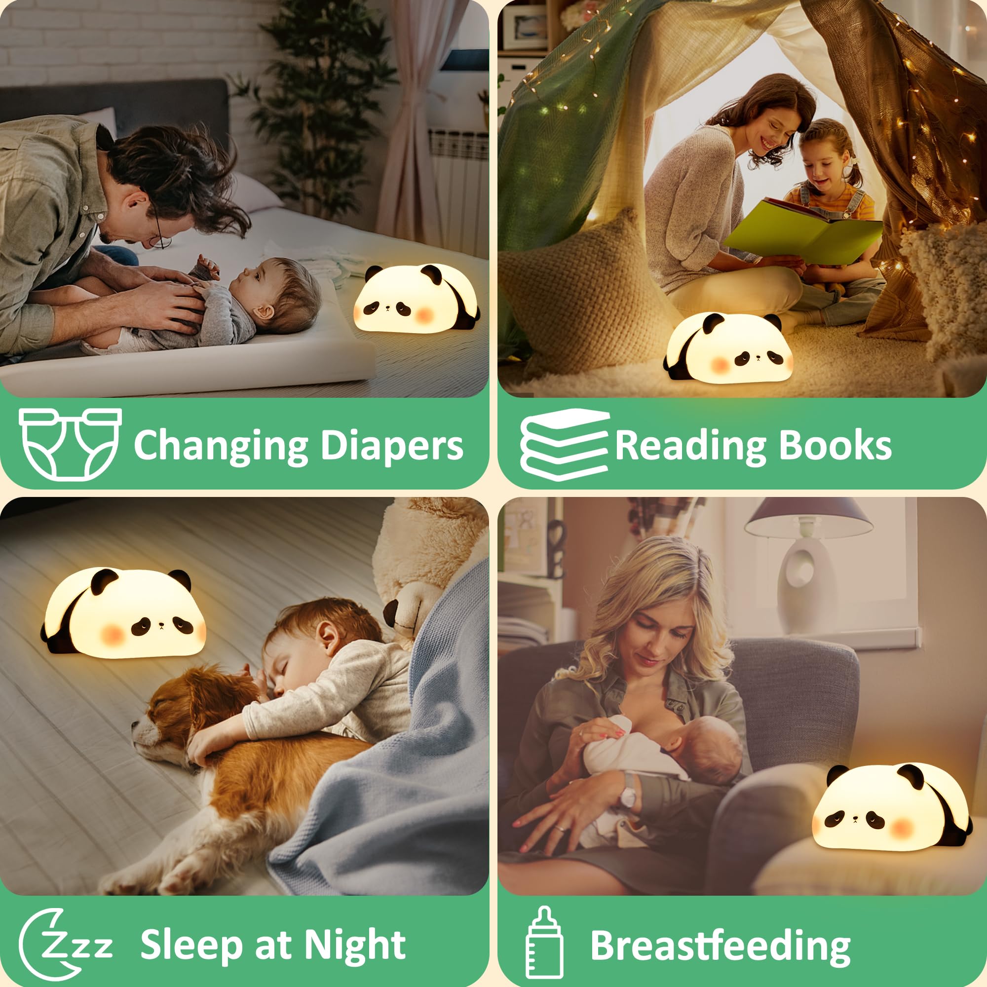 Attivolife Panda Night Light - Cute Silicone Touch Lamp, Rechargeable LED, Dim Timer, Model FS-2810-9999, Perfect for Bedroom Decor