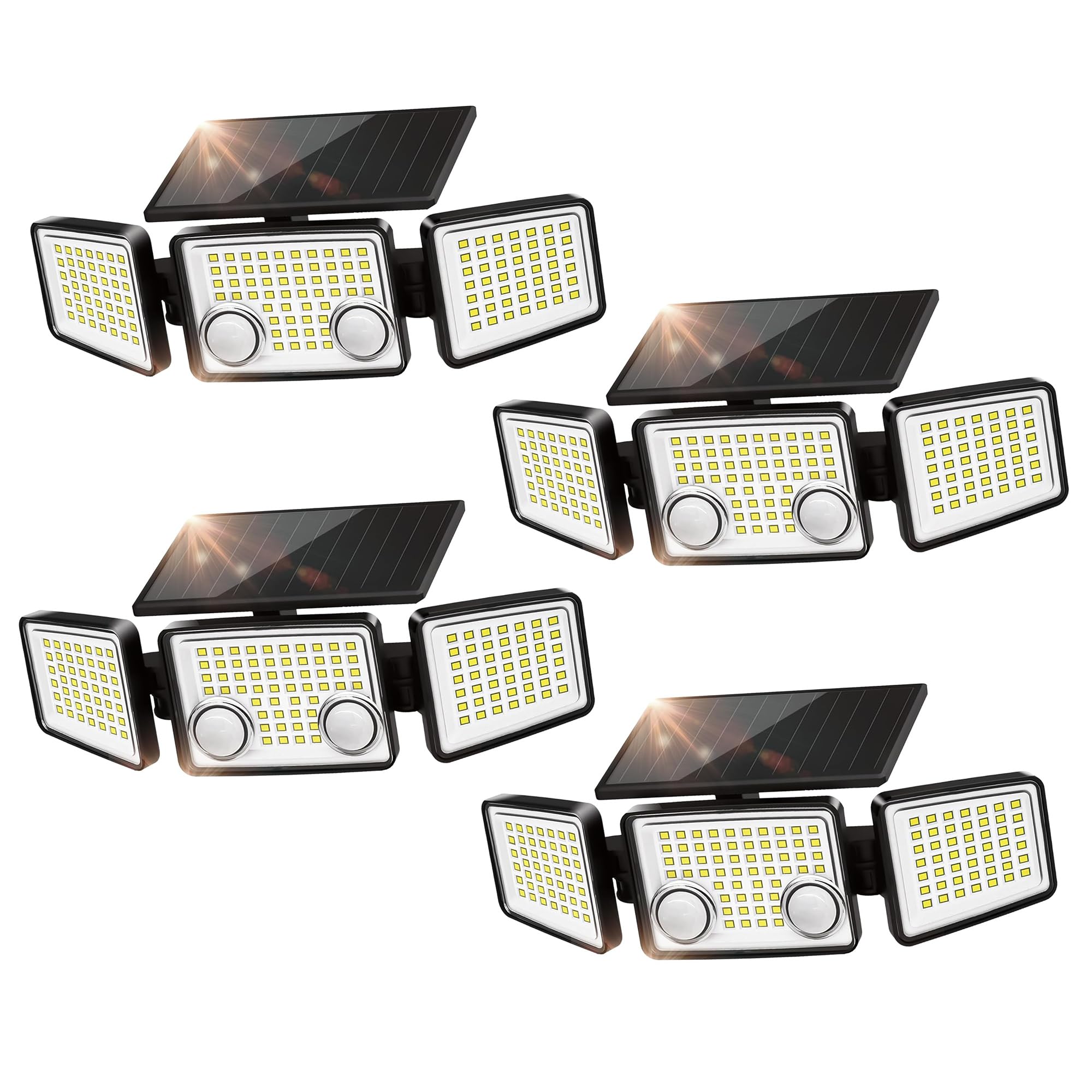 UME Solar Outdoor Lights 3000 Lumen 7000K, 152 LED, Motion Sensor, 4 Pack, Black, IP65 Waterproof, 270° Wide Angle