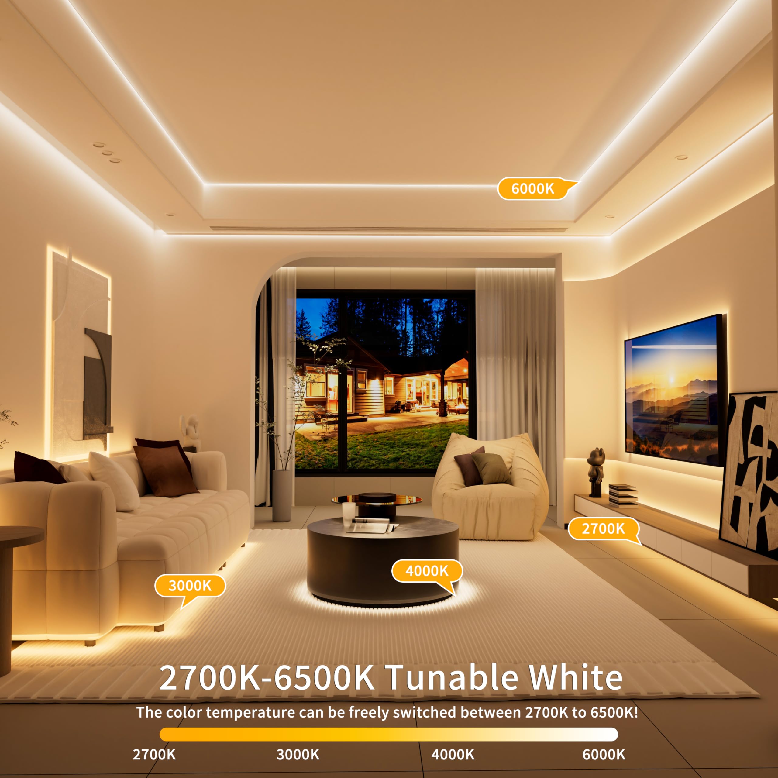 PAUTIX 5V USB CCT Tunable COB LED Strip Light 6.56ft 1280LEDs 2700K-6500K Dimmable RF Remote Model RFCCT