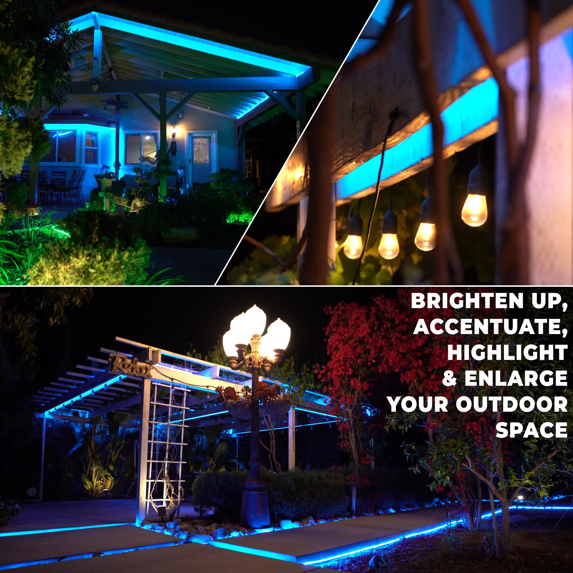 Wyzworks 288Leds 25Ft Led Outside Rope Lights, Outdoor Etl Certified Waterproof Permanent 360 Degree Light Emitting, Flexible Tube, Connectable, Christmas Palm Tree Exterior Landscape, Blue