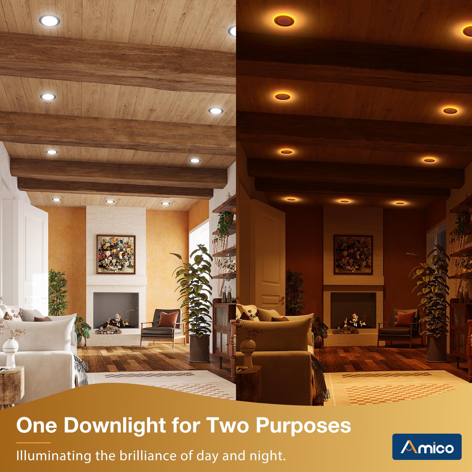 Amico 6 Pack Black 4 Inch 5Cct Led Recessed Ceiling Light With Night Light, 2700K/3000K/3500K/4000K/5000K Selectable Ultra-Thin