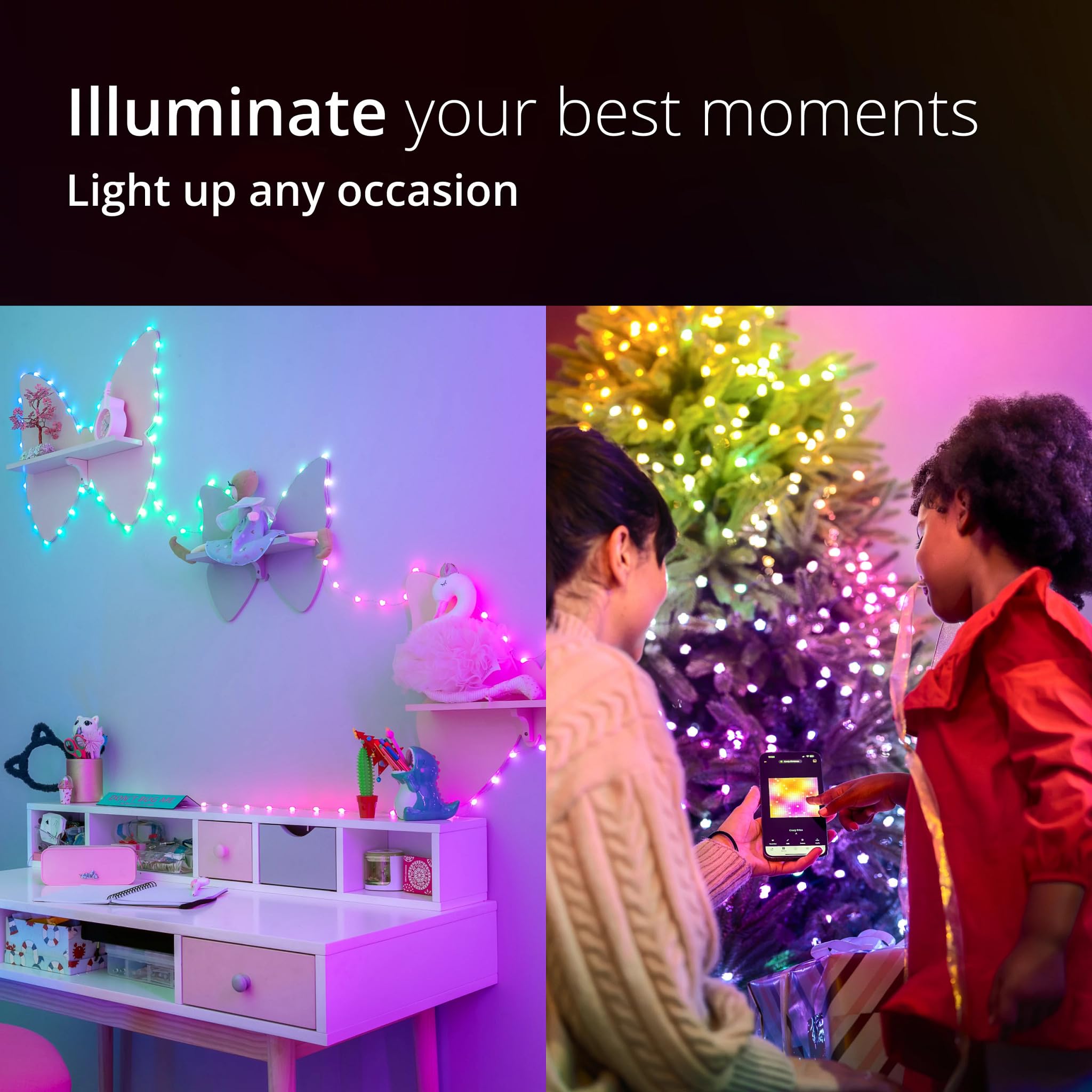 Twinkly Strings USB-C Heart 200 LED, Heart-Shaped LED Light String, RGB Multicolor LED Lights, Valentines Day Lights, Compatibl