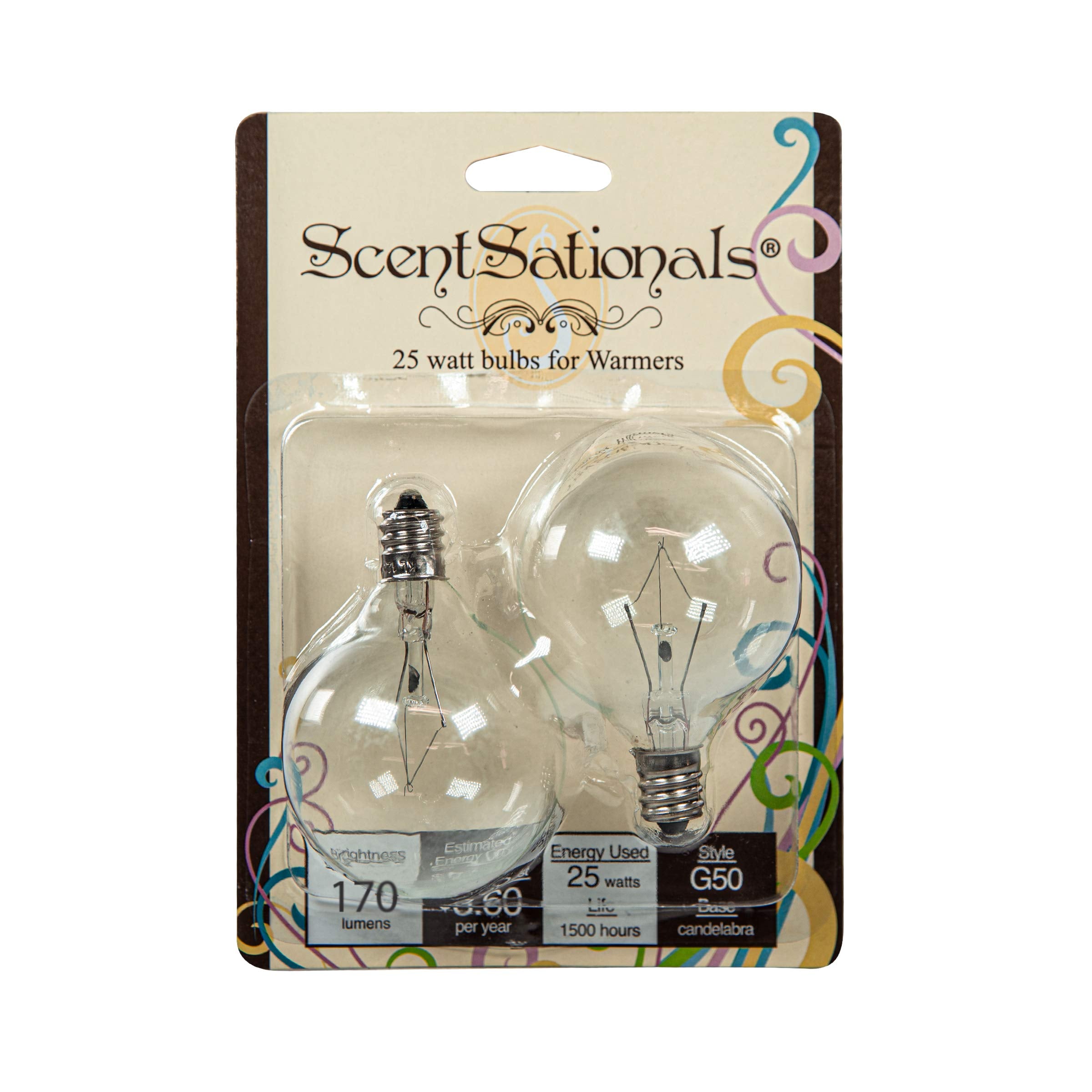 Scentsationals 25 Watt Wax Warmer Light Bulb - 25 Watt Light Bulbs for Wax Warmers  Wax Warmer Light Bulb Replacement - Style G50 Bulbs for Full Size Wax Warmers - Pack of 2 Wax Warmer Bulbs  Clear