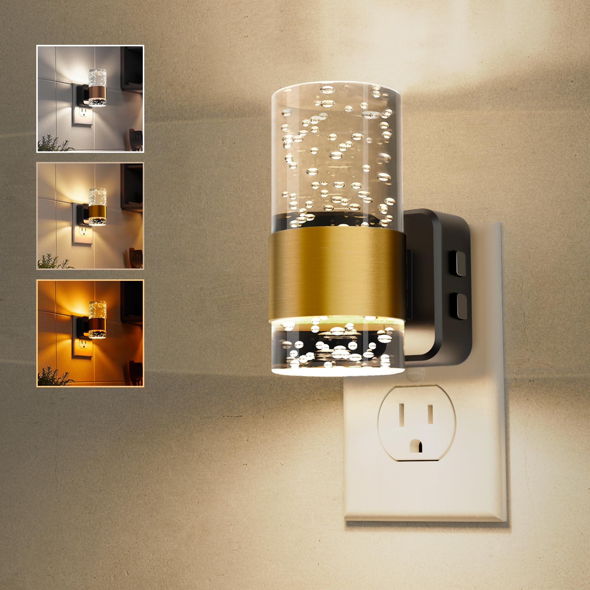 L LOHAS LED Night Lights Plug into Wall, 2 Pack 3000K Soft White LED Floral Night Lights with Auto Sensor, 0-100lm Adjustable Br