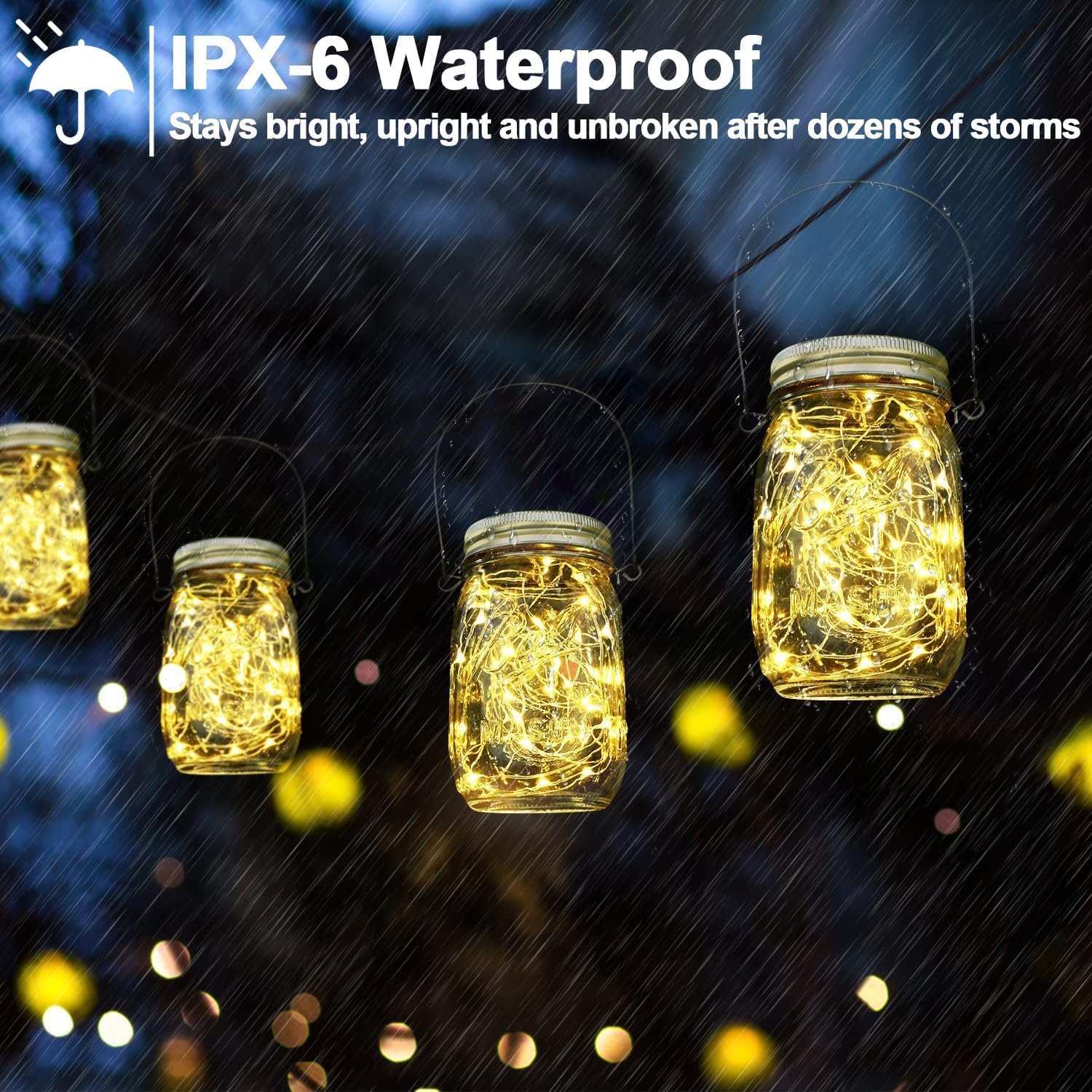 Hanging Mason Jar Solar Lights, 6 Pack 30 LEDs Fairy Lights with Jars and Hangers, IPX6 Waterproof Hanging Solar Lights Outdoor,