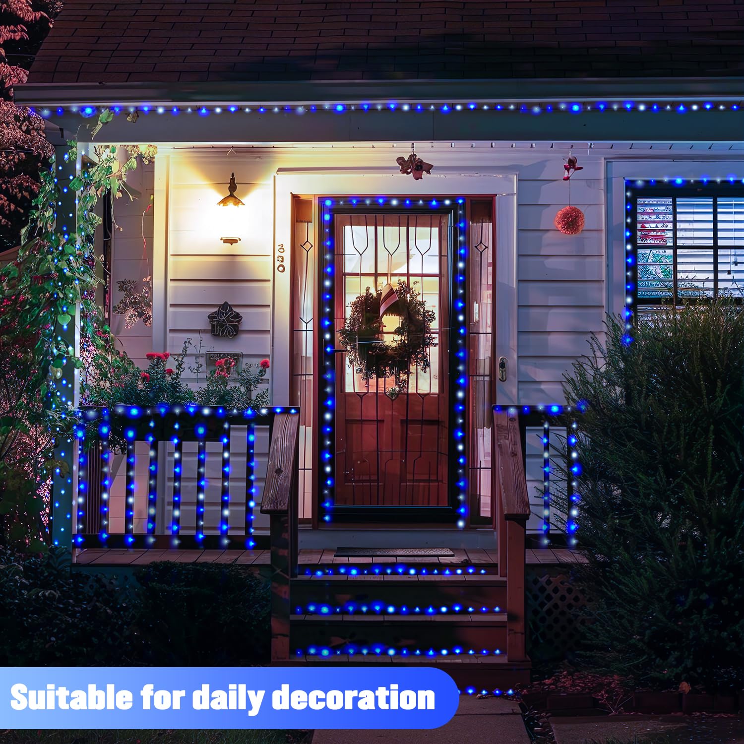Jmexsuss 2 Pack Blue And White Solar Christmas Lights, Each 33Ft 100 Led Solar String Lights Outdoor, Waterproof Solar Fairy Lig