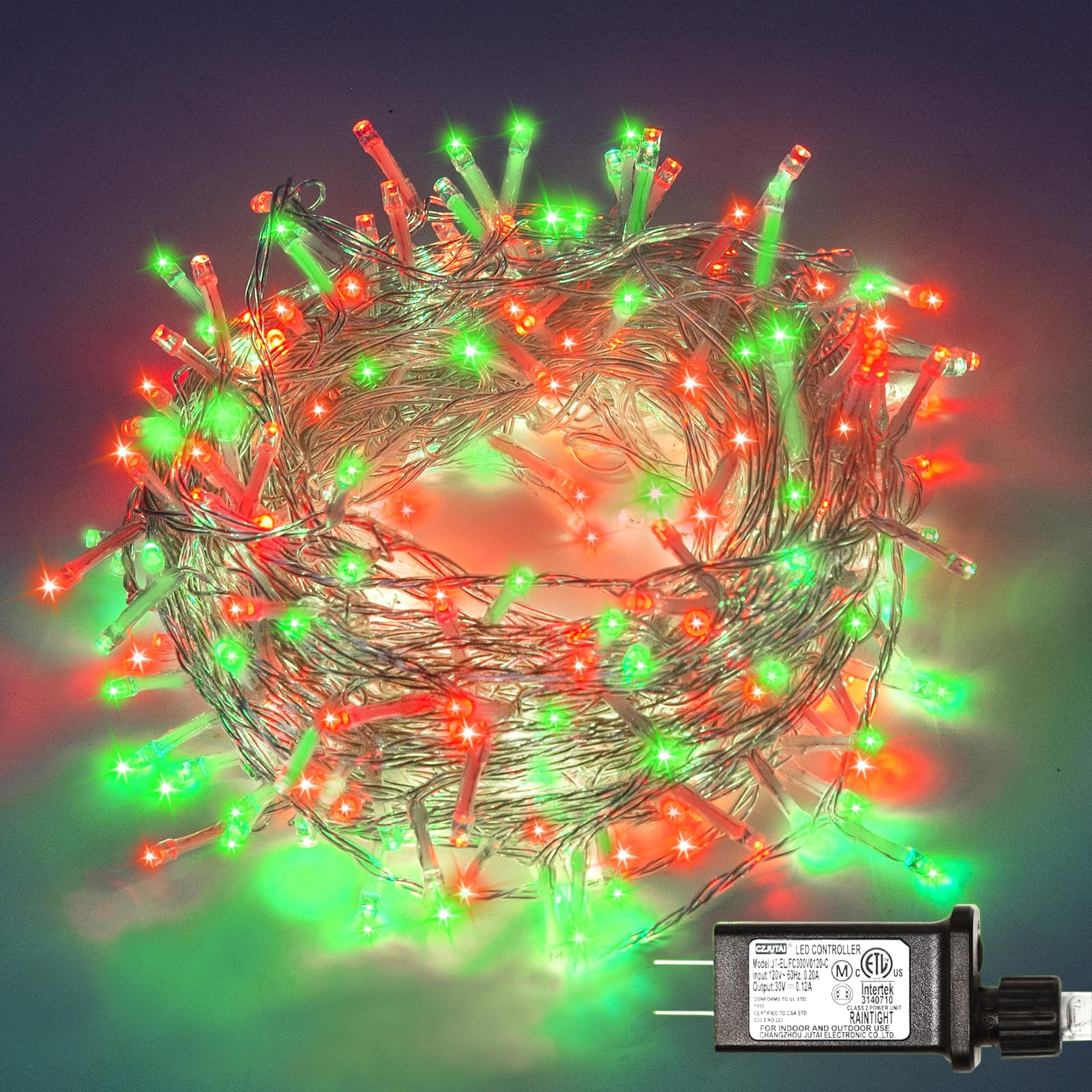 ILLUMINEW 300 LED String Lights, Waterproof Red Green Fairy Lights, 108 Ft, 8 Modes, Model JT-ELFC300V0120-C