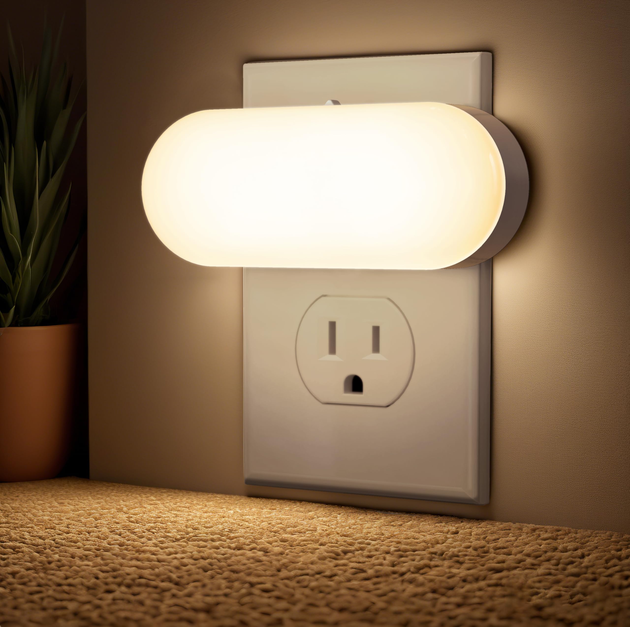 Briignite LED Night Light, Dimmable Plug-in with Dusk to Dawn Sensor, Soft White, 2-Pack, Warm Moderate Shade, Model BRNL00702DG-2