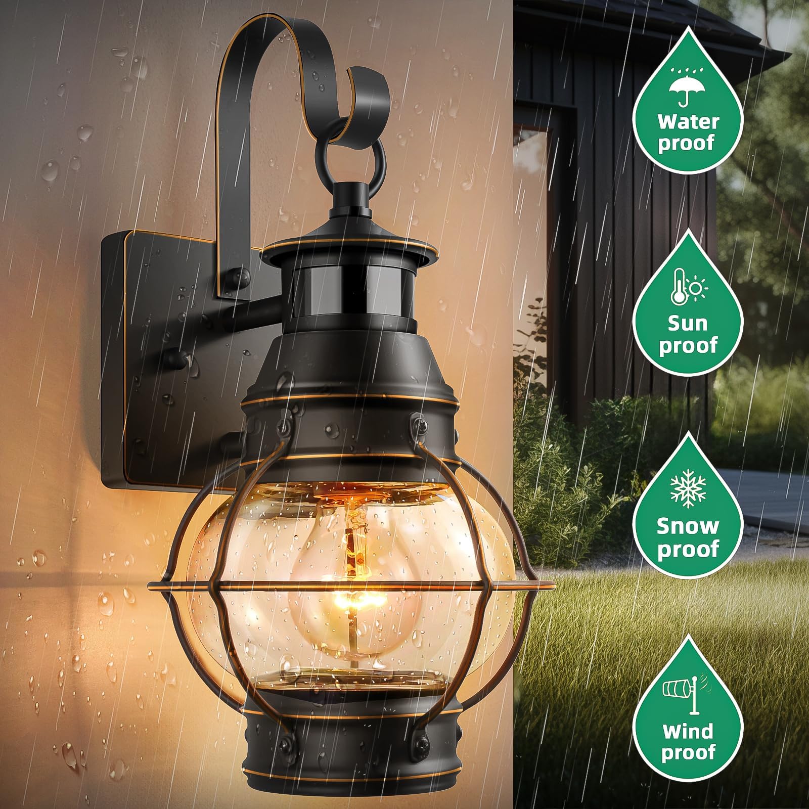 Lamomo Outdoor Wall Sconce, 2 Pack Black Motion Sensor Light Fixtures, Waterproof Metal Porch Lights, Model B06050PG-2PKUS